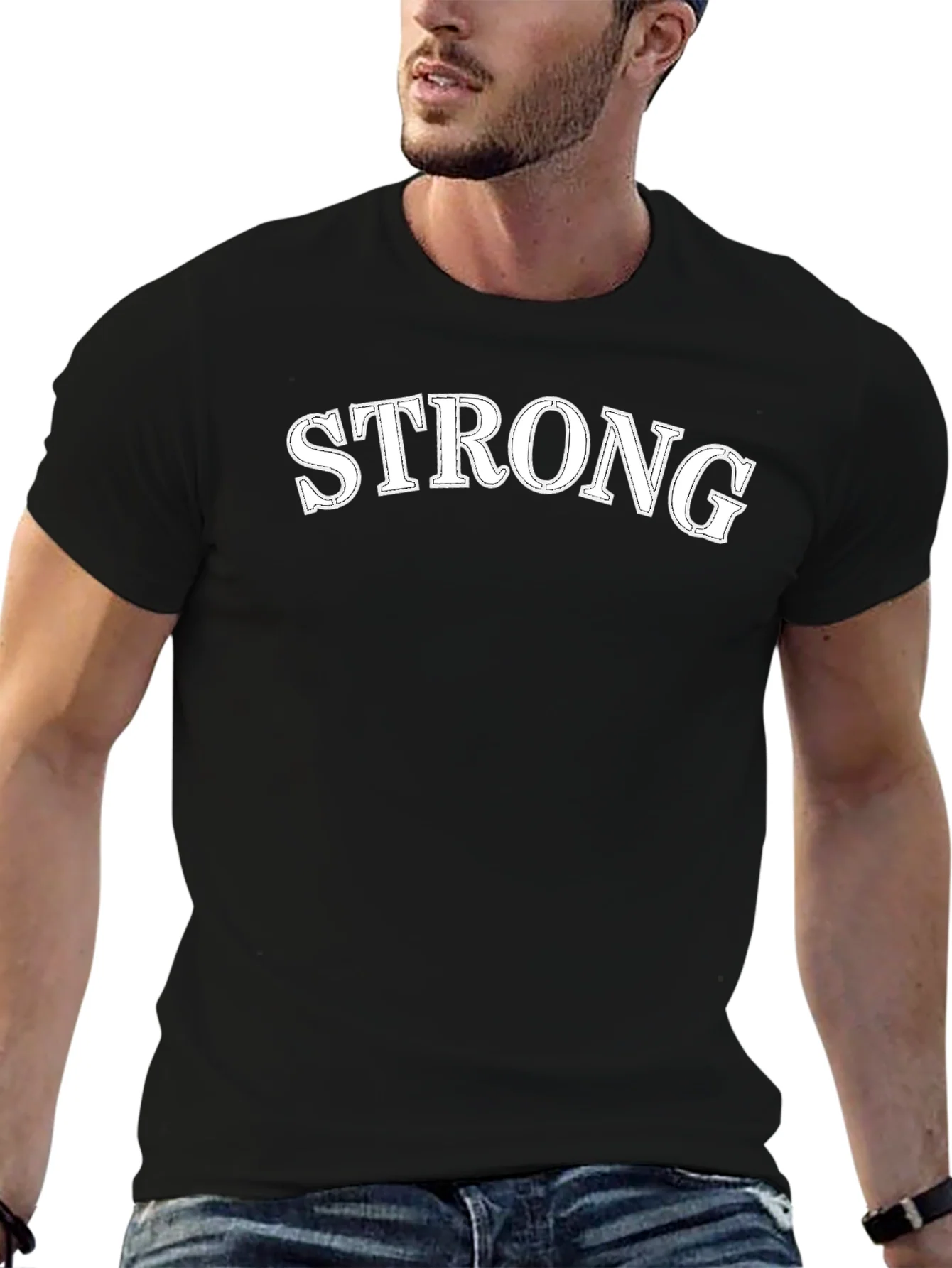 Strong Graphic Tee - Black Cotton Casual Shirt
