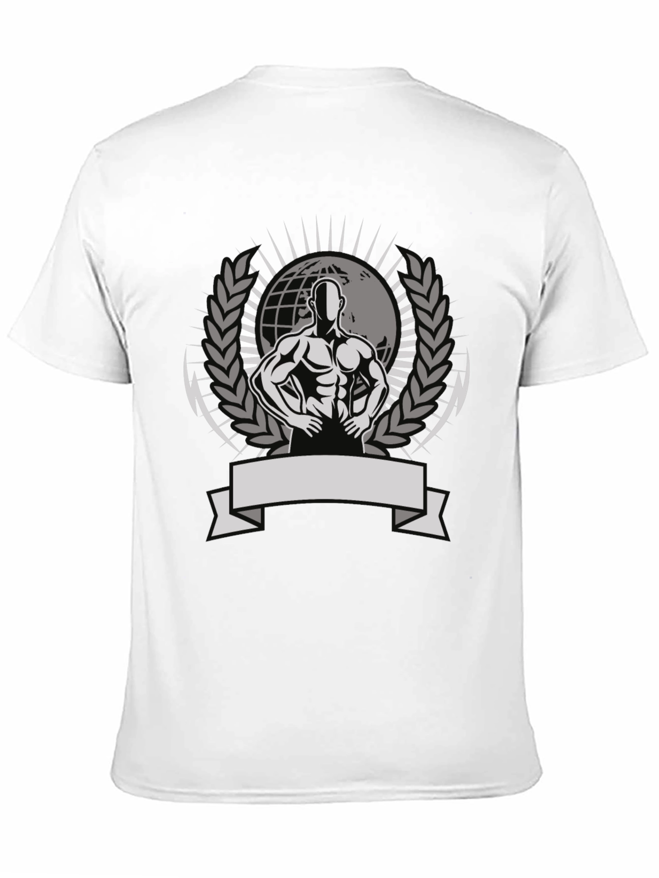 Mens Black Graphic Tee - Bodybuilder Globe Design