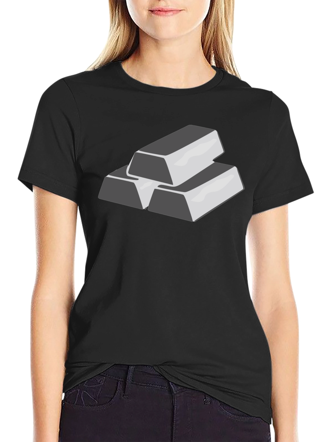 Silver Bar Stack Graphic Tee - Black Cotton T-Shirt