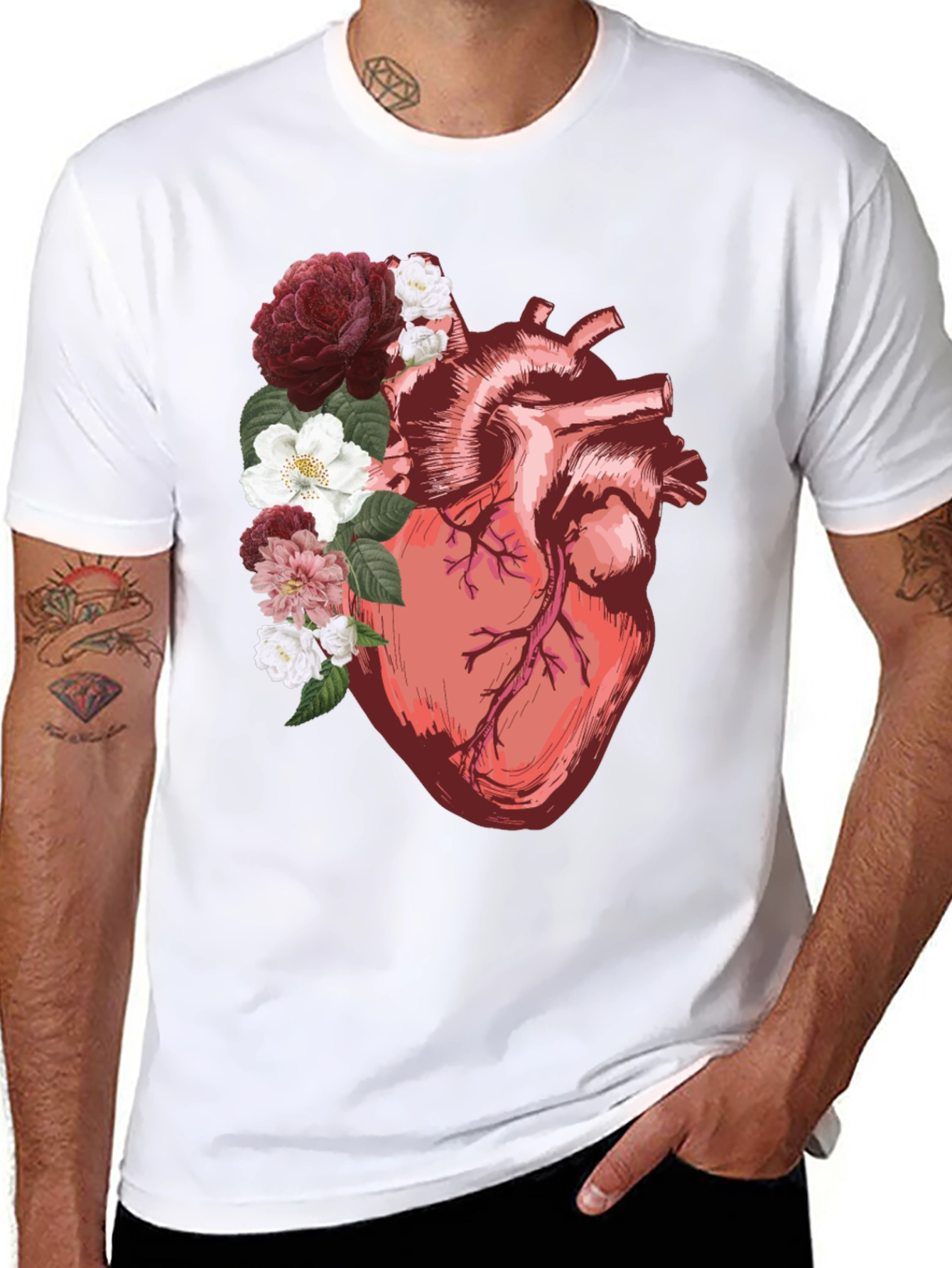 Floral Heart Graphic Tee - Anatomical Art Shirt