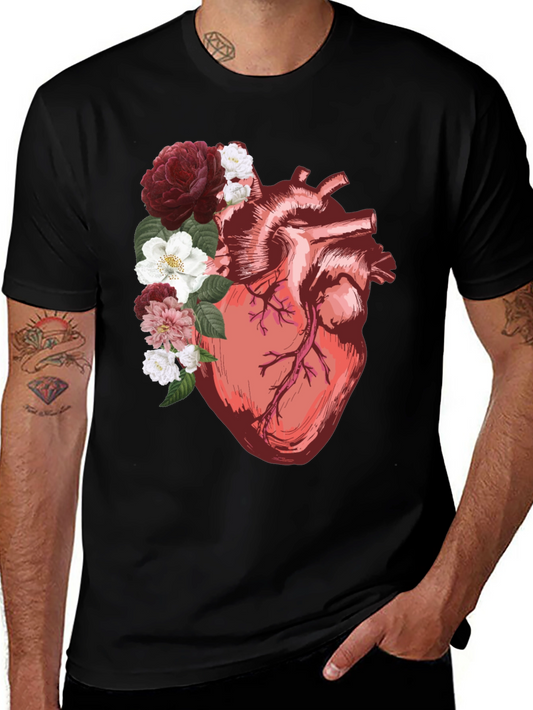 Floral Heart Graphic Tee - Anatomical Art Shirt