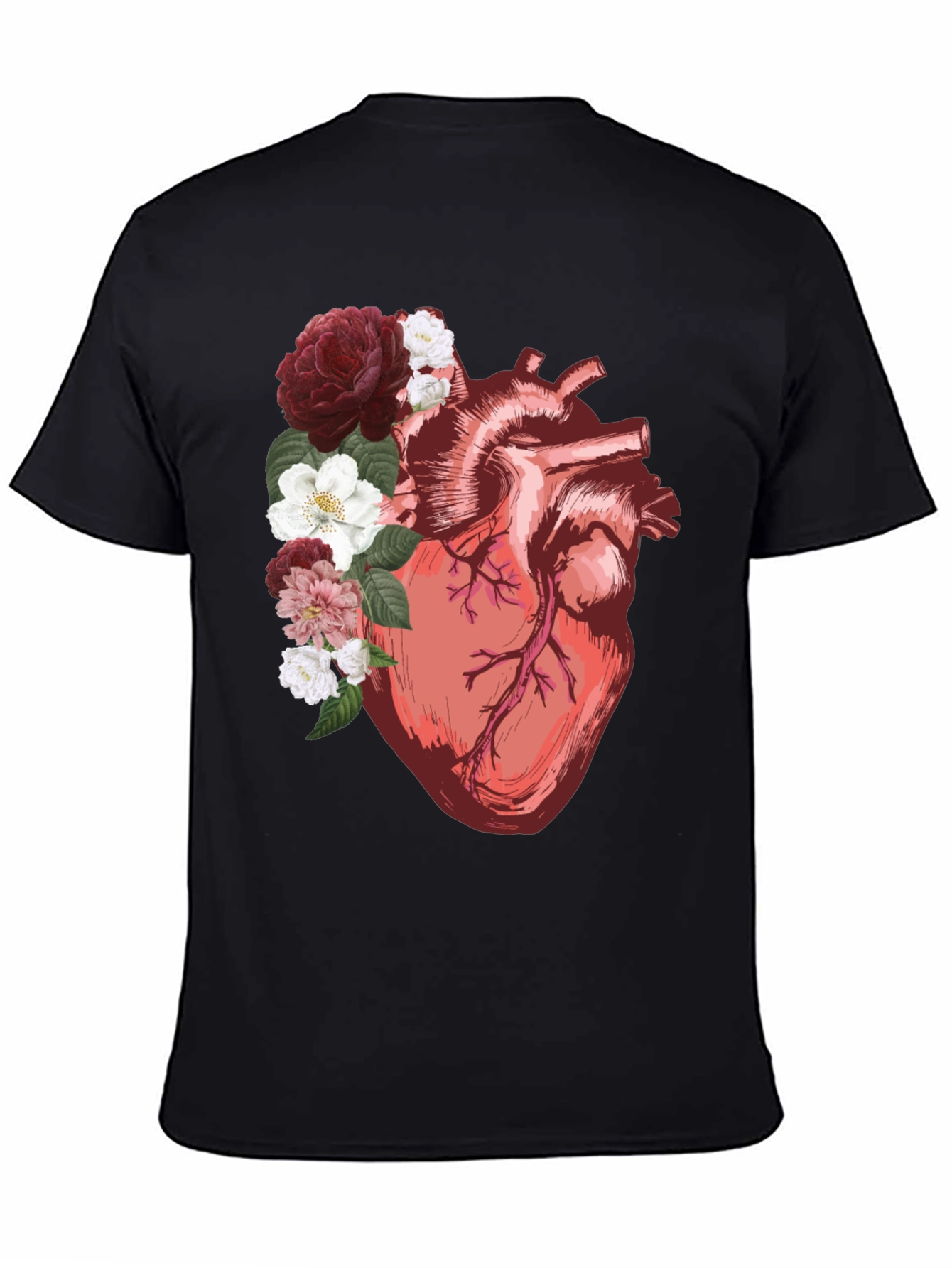 Floral Heart Graphic Tee - Anatomical Art Shirt