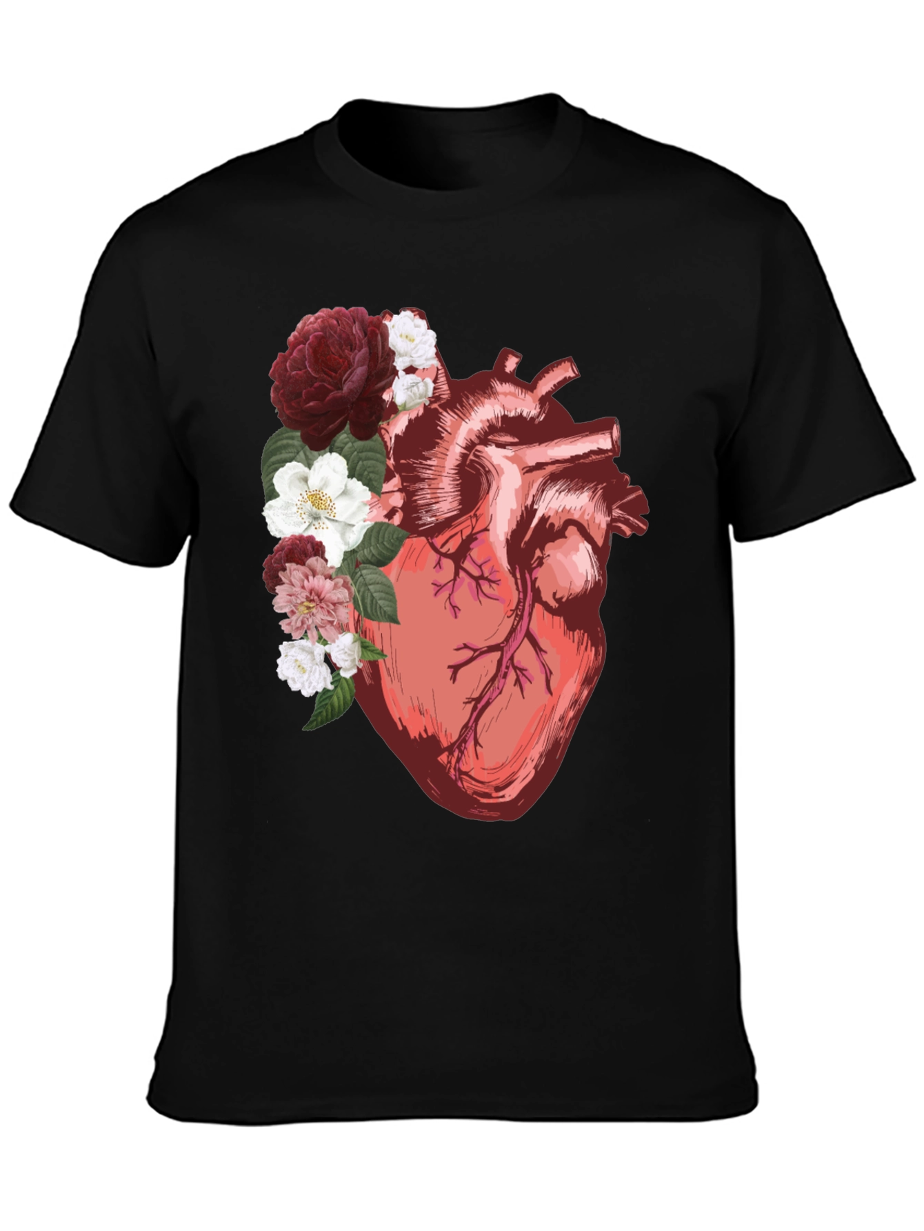 Floral Heart Graphic Tee - Anatomical Art Shirt