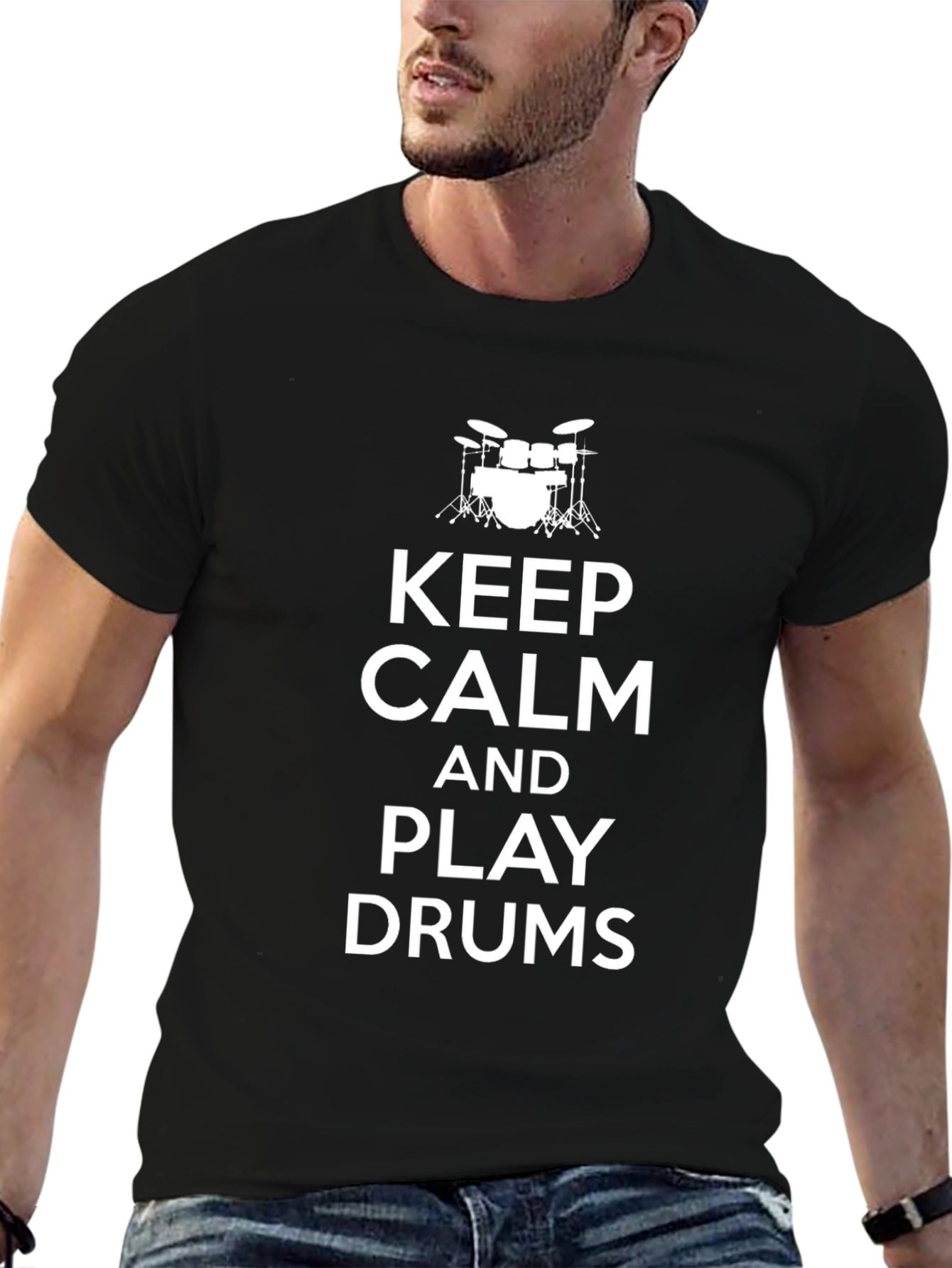 Keep Calm and Play Drums Black T-Shirt