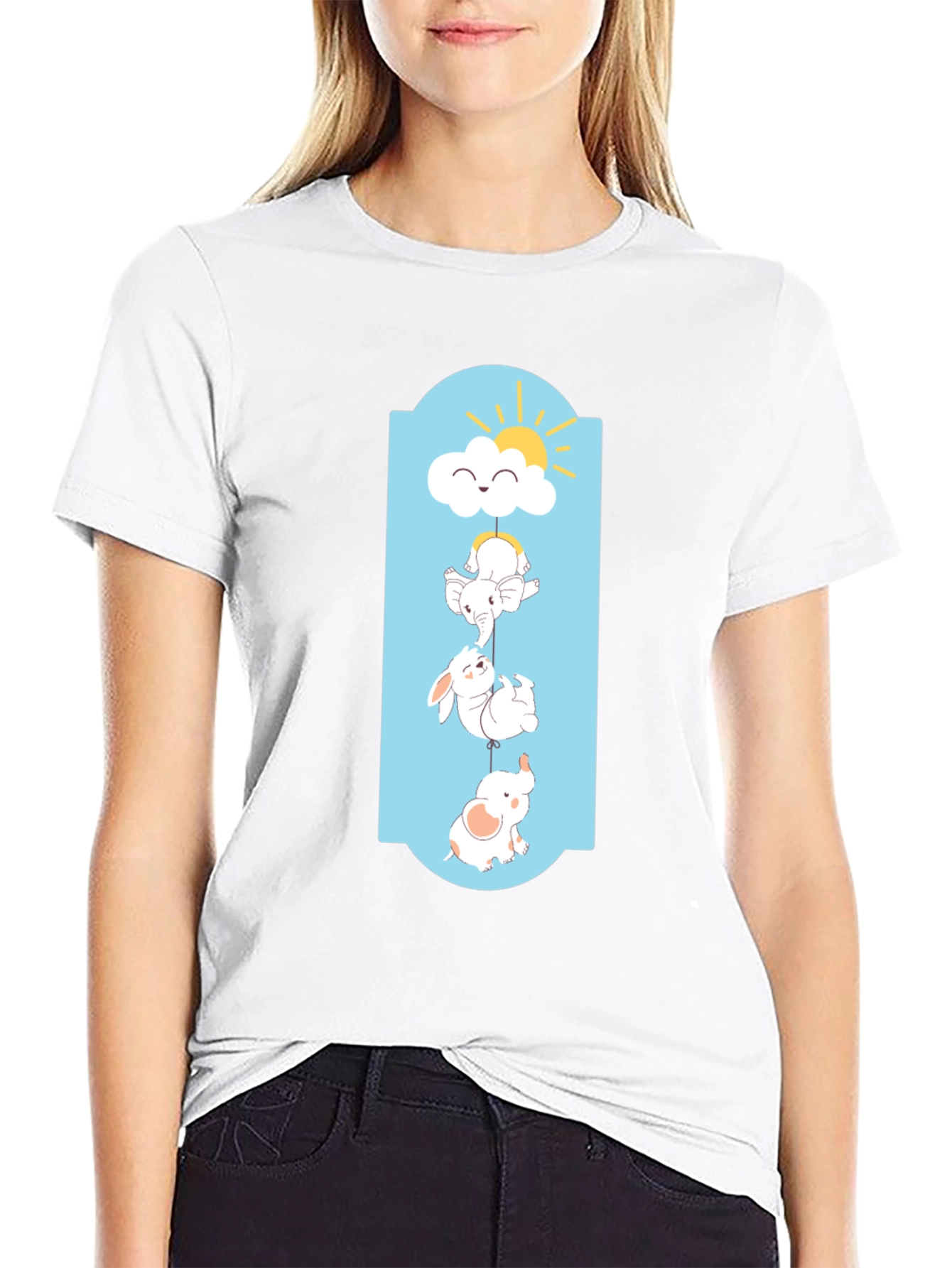 Cute Cartoon Animal Graphic Black T-Shirt