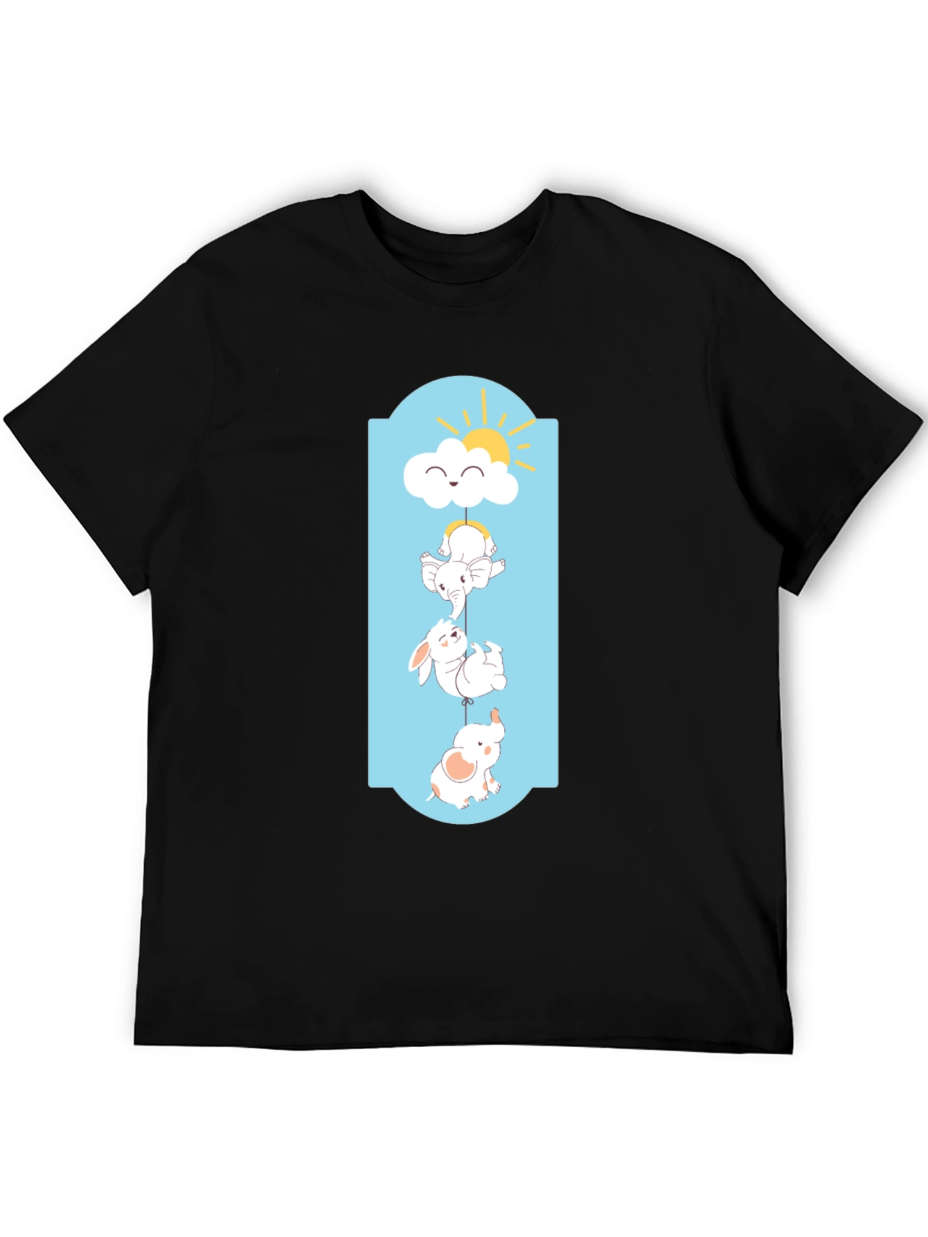 Cute Cartoon Animal Graphic Black T-Shirt