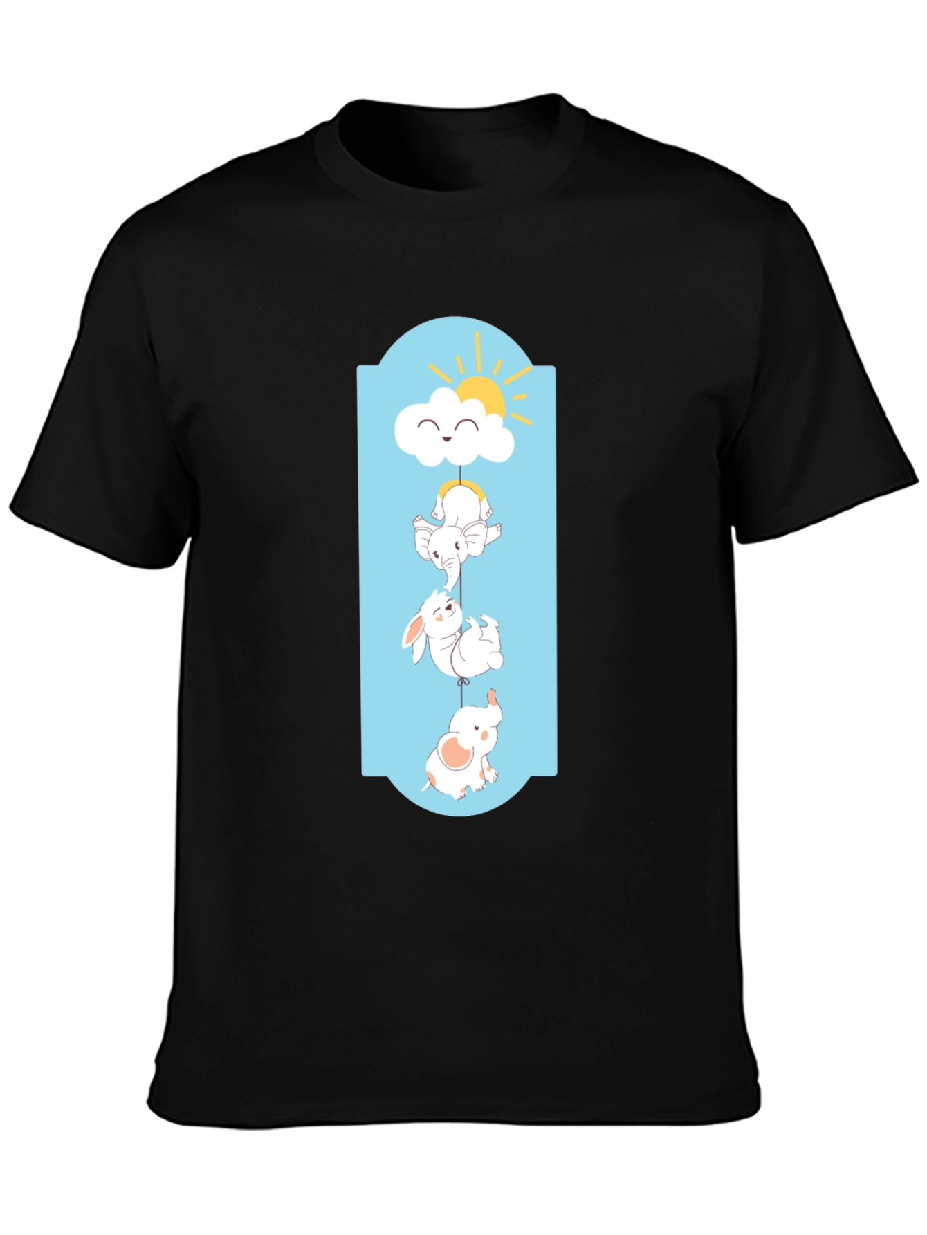 Cute Cartoon Animal Graphic Black T-Shirt