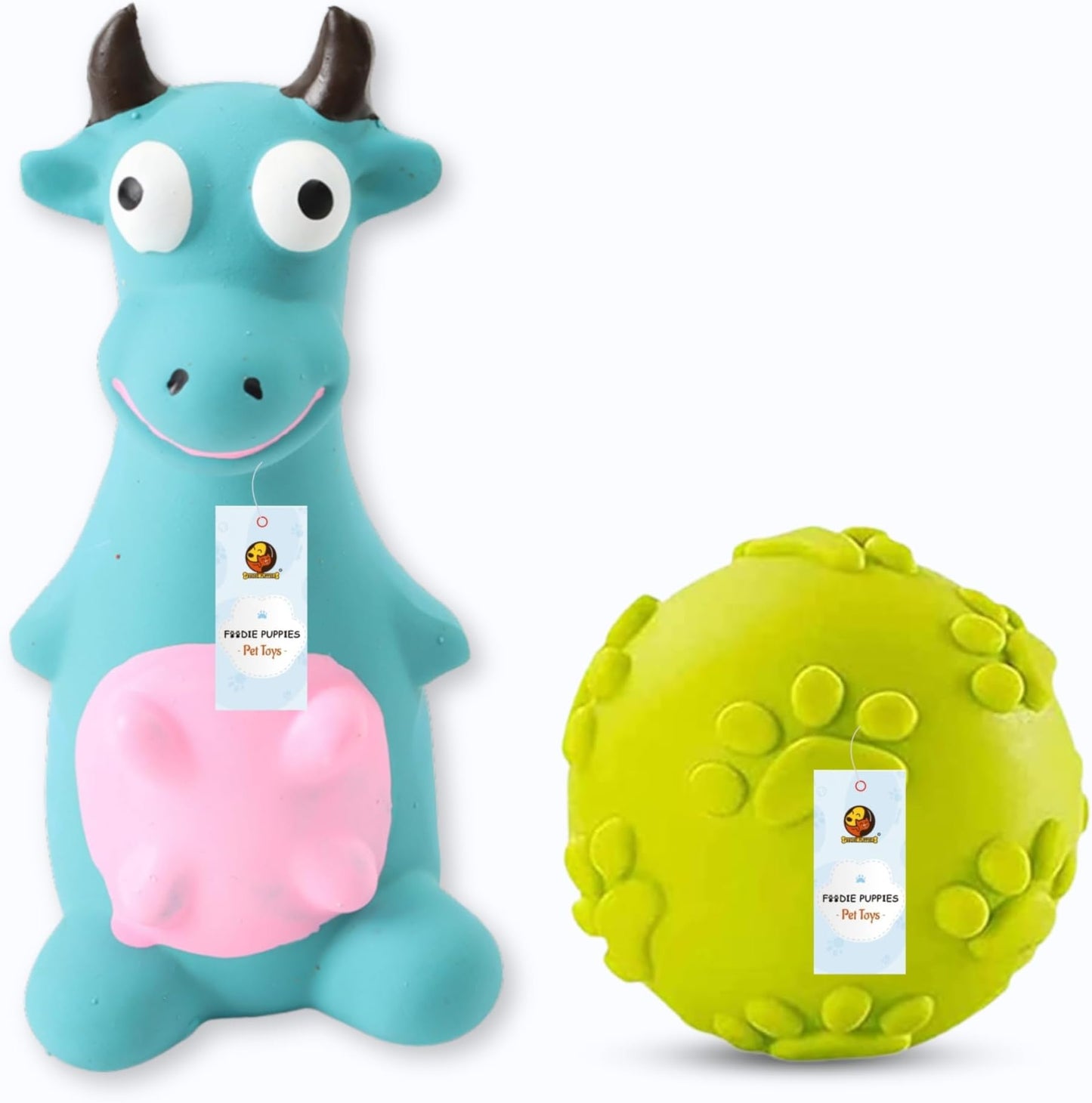 2in1 Combo of Latex Squeaky Sound Chew Toy - (Blue Bull and Claw Ball) for Small Dogs & Puppies | Interactive Non - Toxic Durable Rubber Pet Toy for Training, Chewing and Playing