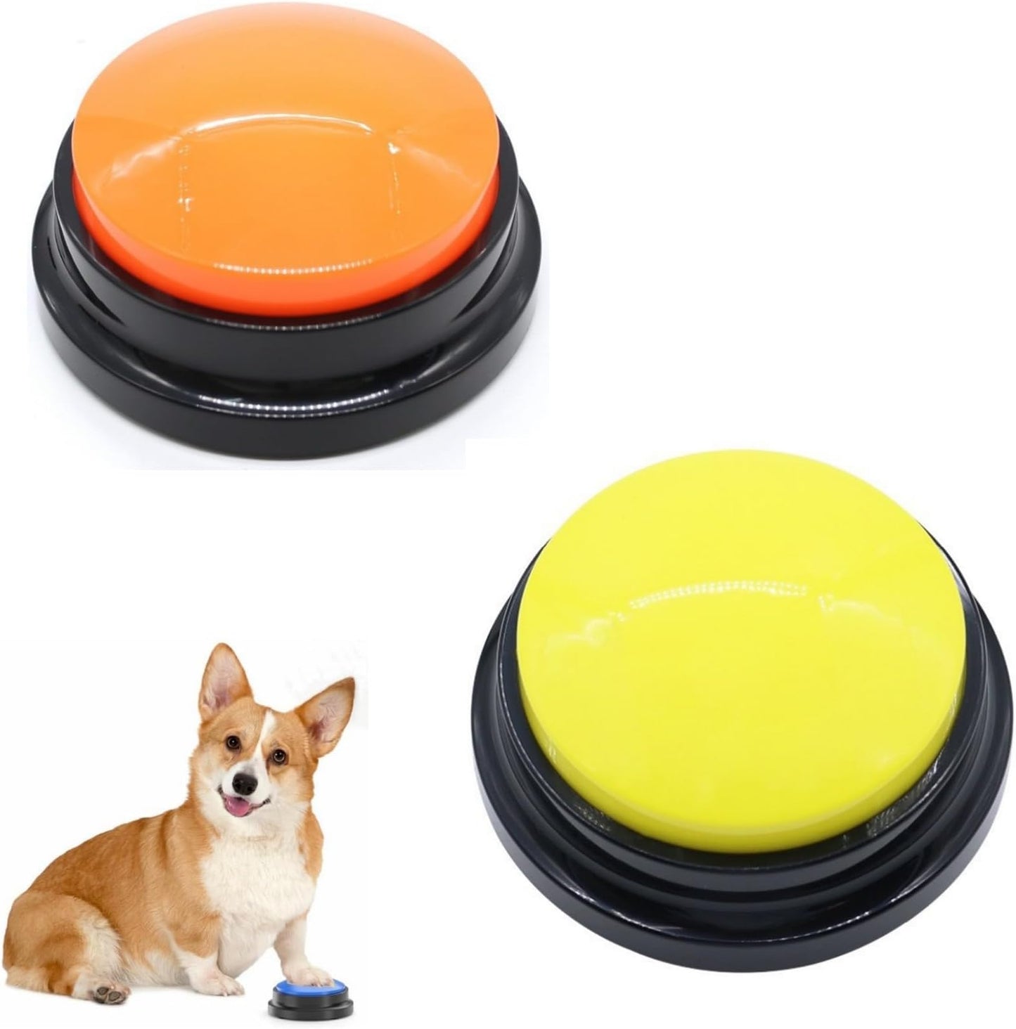Pet Buttons, Conversation, Dogs, Conversation Buttons, Dog Buttons, Set of 2, Dog Communication, Recording Button, Dog Education Toy, For Training, Educational Toy, For Cats and Dogs (Orange + Yellow)