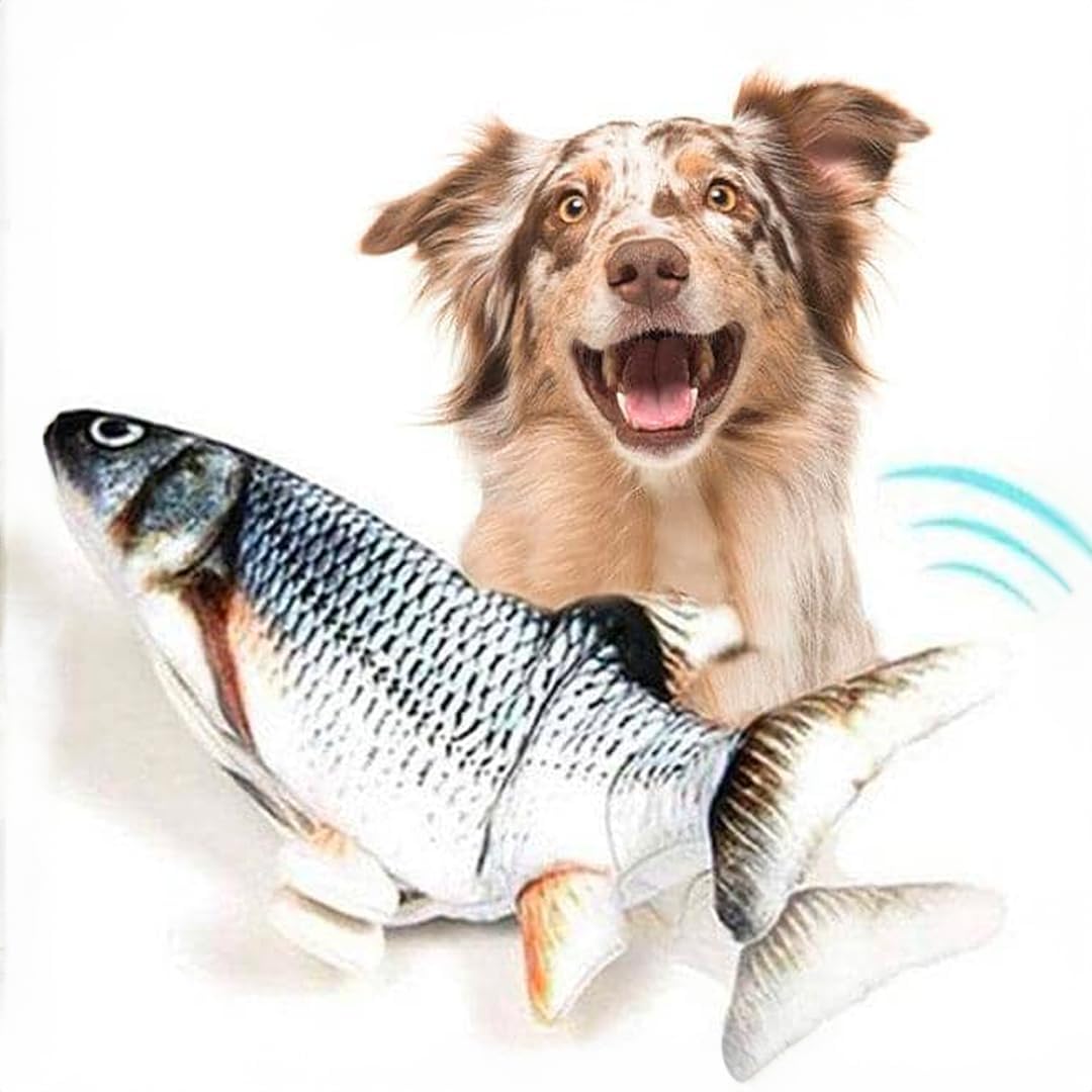 Floppy Fish Soft Toy for Dogs, Puppy Chew & Kicker, Activated Moving Dog Toy with USB-Chargeable Plush for Indoor Playing, Relaxing, Exercising