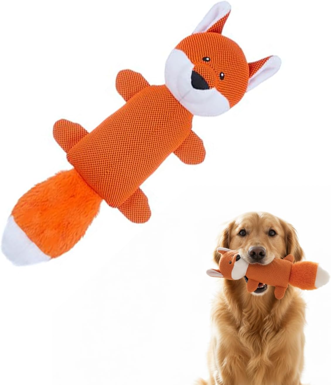 - Premium Pet Plush Toy Fox | Dogs & Cats | Soft Durable Fabric | Soft Toy for Pets | Puppy (Orange)