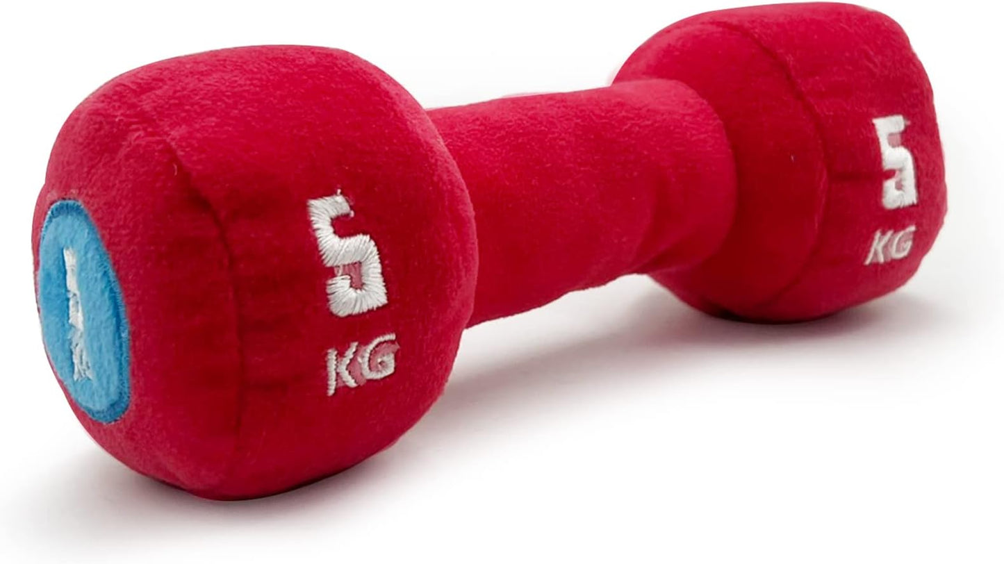 Gym Series Dumbbell Plush Dog Toy | Light Chewers | Plush Toy | Soft Dog Toys for Puppy | Great for Playing Fetch and Retrieve (Red)