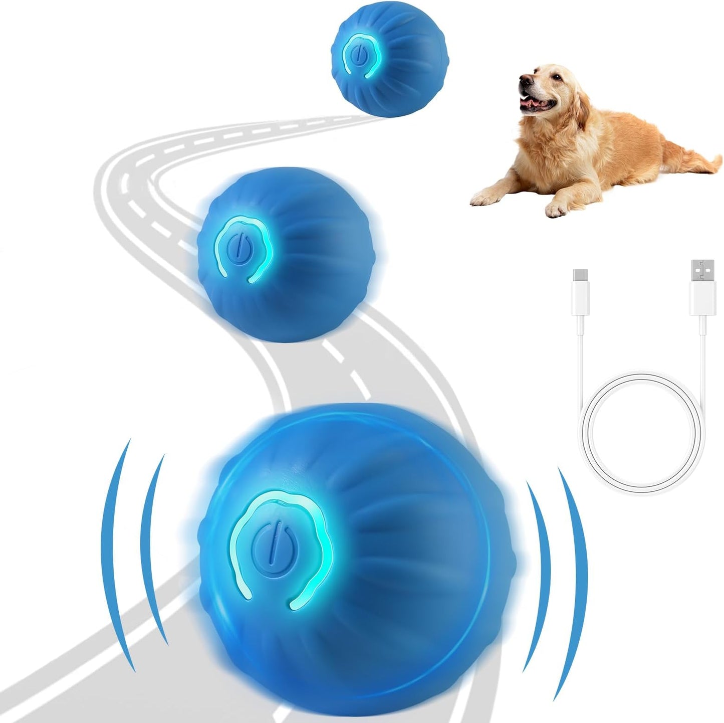Interactive Dog Toys Ball, USB Rechargeable, Motion Activated Automatic Rolling Ball with Lights, Boredom Relief Exercise Pet Toy for Small, Medium, Large Dogs, Blue
