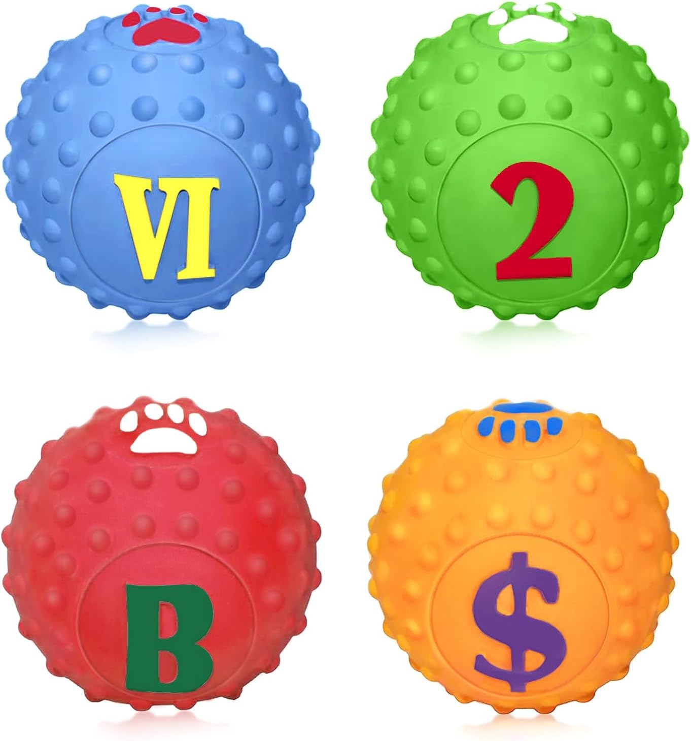 Schitec Dog Toy Ball, Sound, Set of 4, Ball with Letter, Chewing Toy, Teeth Brushing, Durable, Lack of Exercise and Stress Relief, Educational Toy, Suitable for Puppies, Small Dogs, Medium-Sized Dogs (Diameter 2.0 inches (5 cm)
