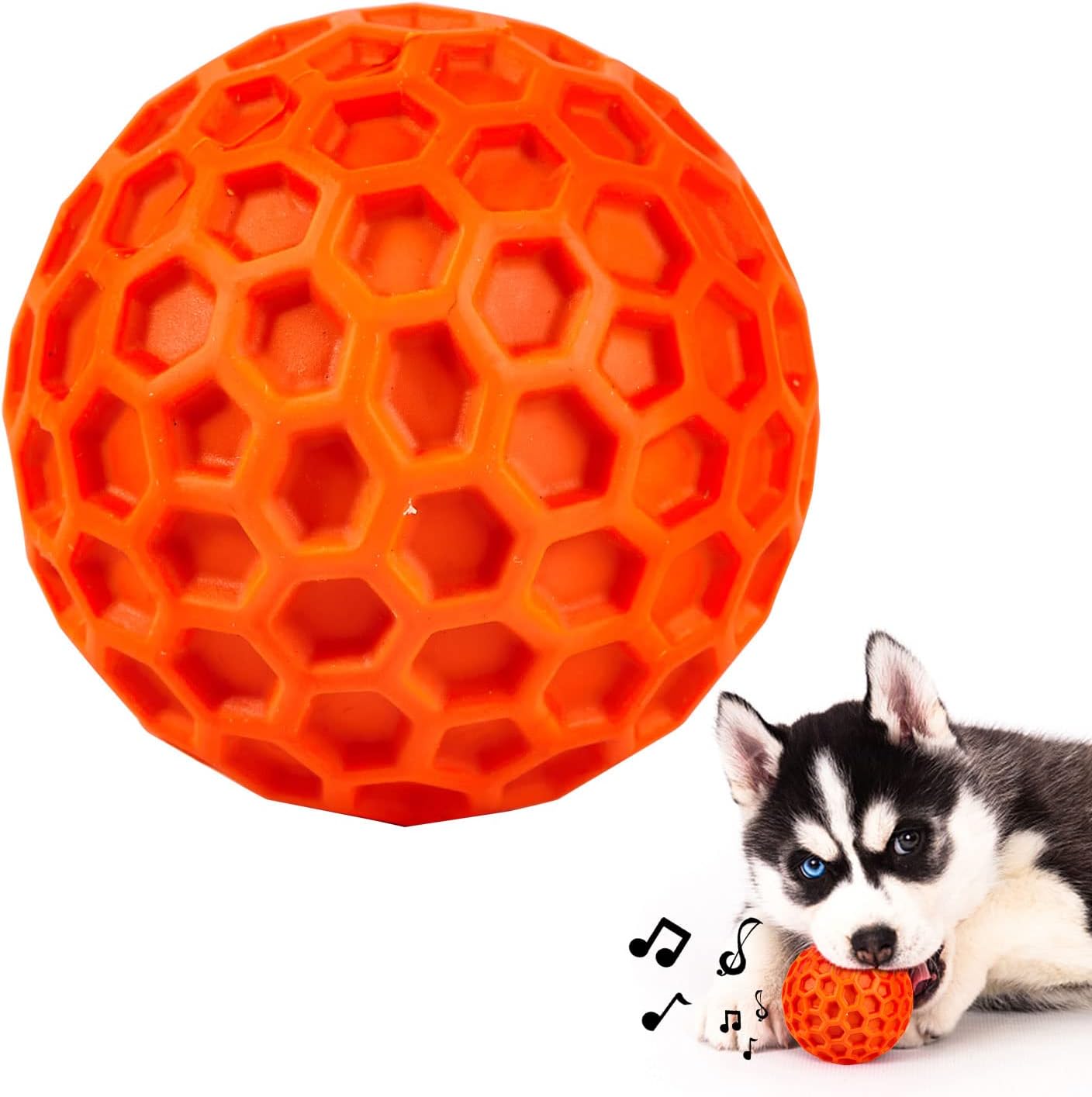 AUSCAT Dog Toy Sound Ball, Chew Toy for Medium to Large Dogs, Educational Toy, Durable, Natural Rubber, Dog Toy, Stress Relief "Orange Ball L"