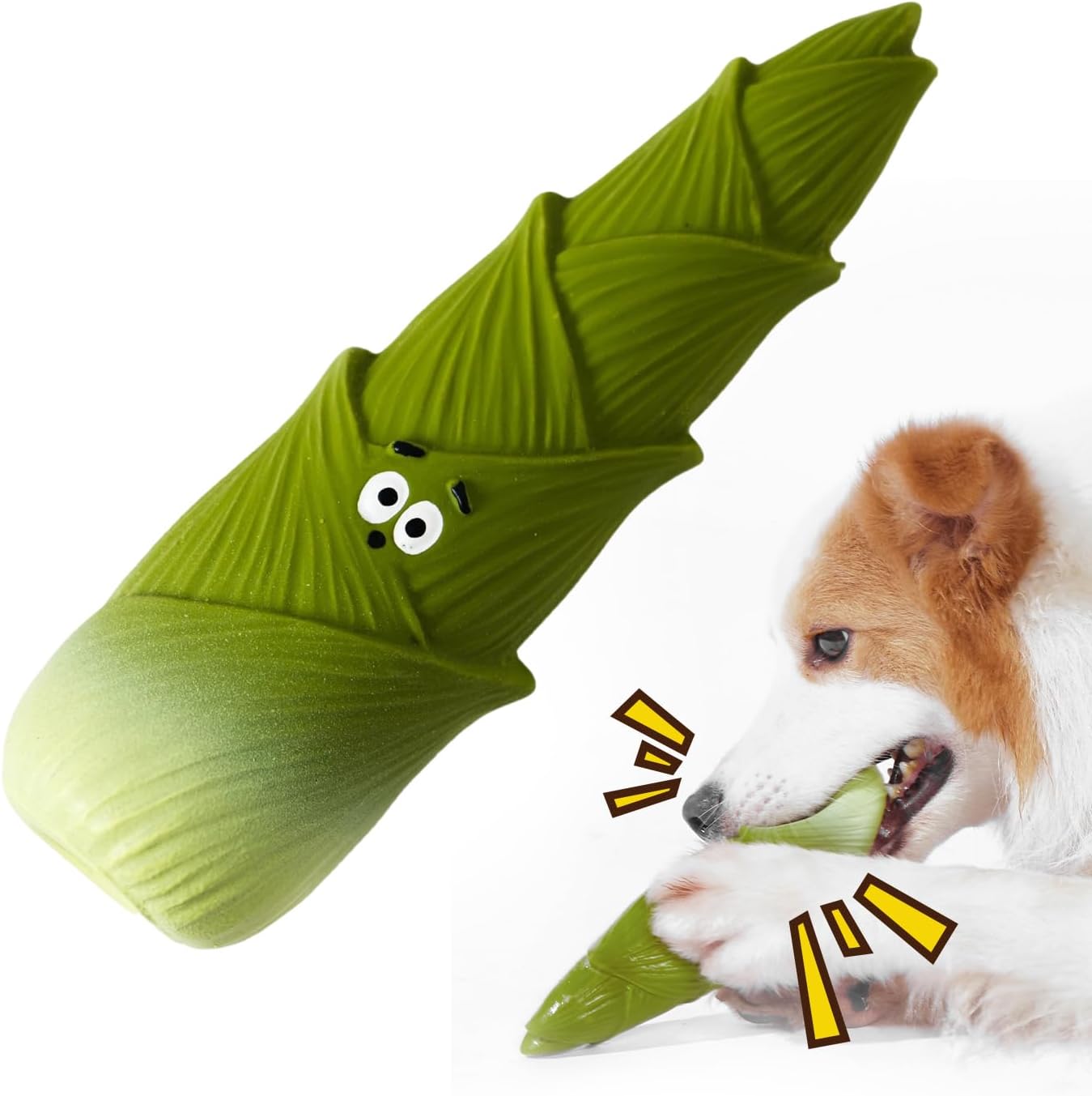 PureNya Dog Toy Bamboo Shoot Shape [Made of Natural Latex・Makes Sound] Washable Chew Toy Stress Relief Teeth Cleaning Interactive Play Compatible with Small Dogs Medium Dogs Non-Toxic Material Safe