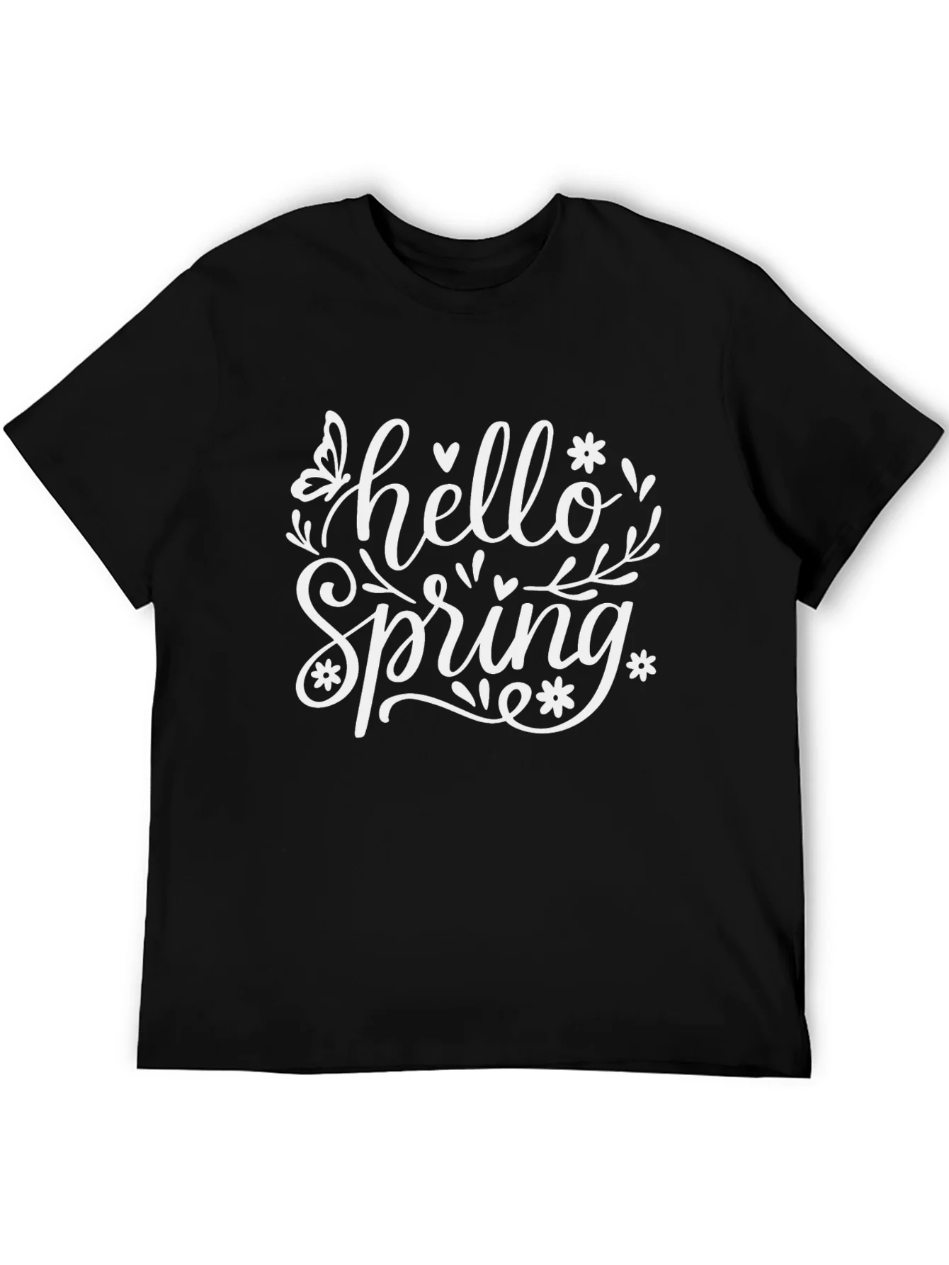 Hello Spring Black Graphic T-Shirt