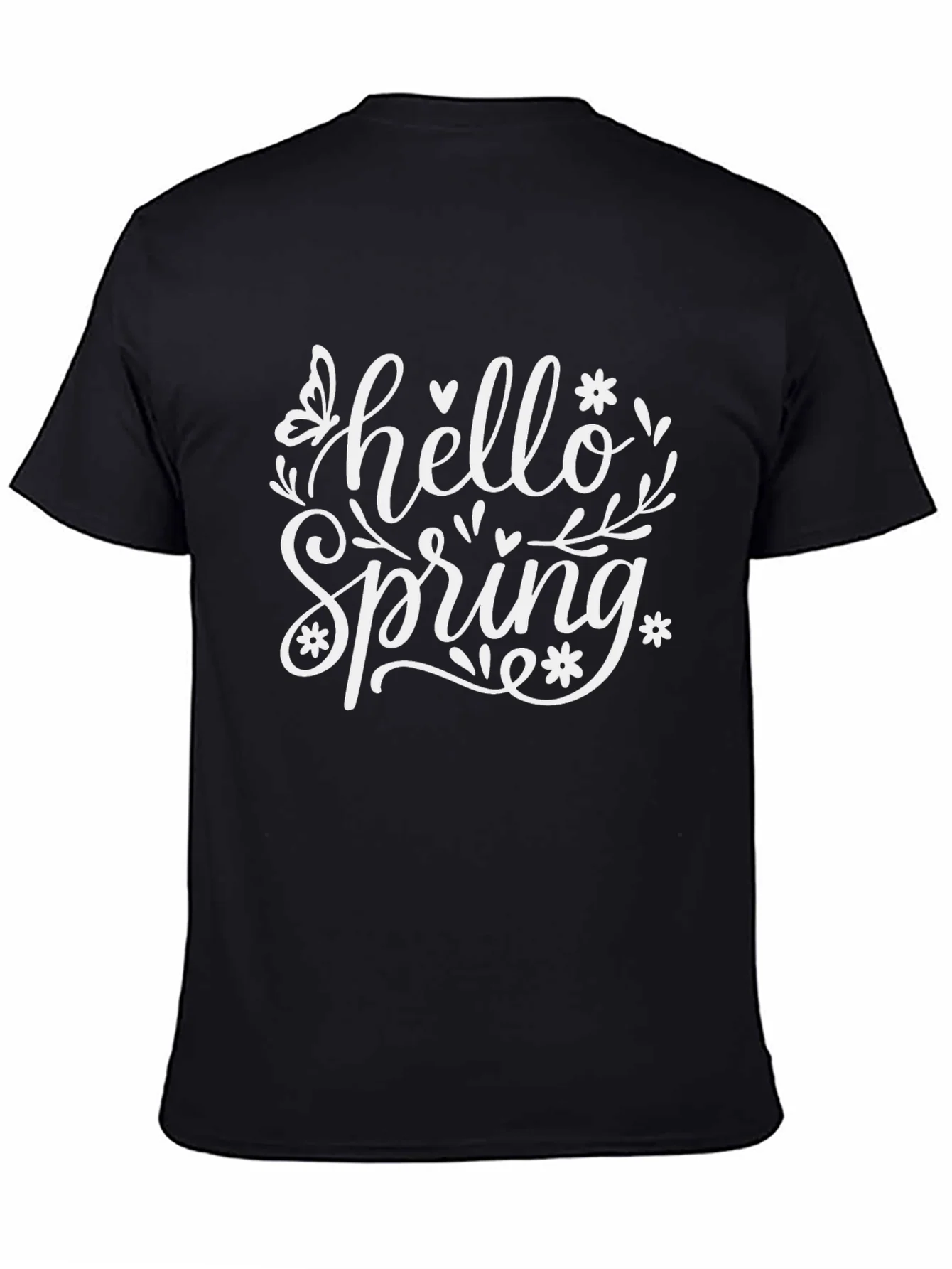 Hello Spring Black Graphic T-Shirt