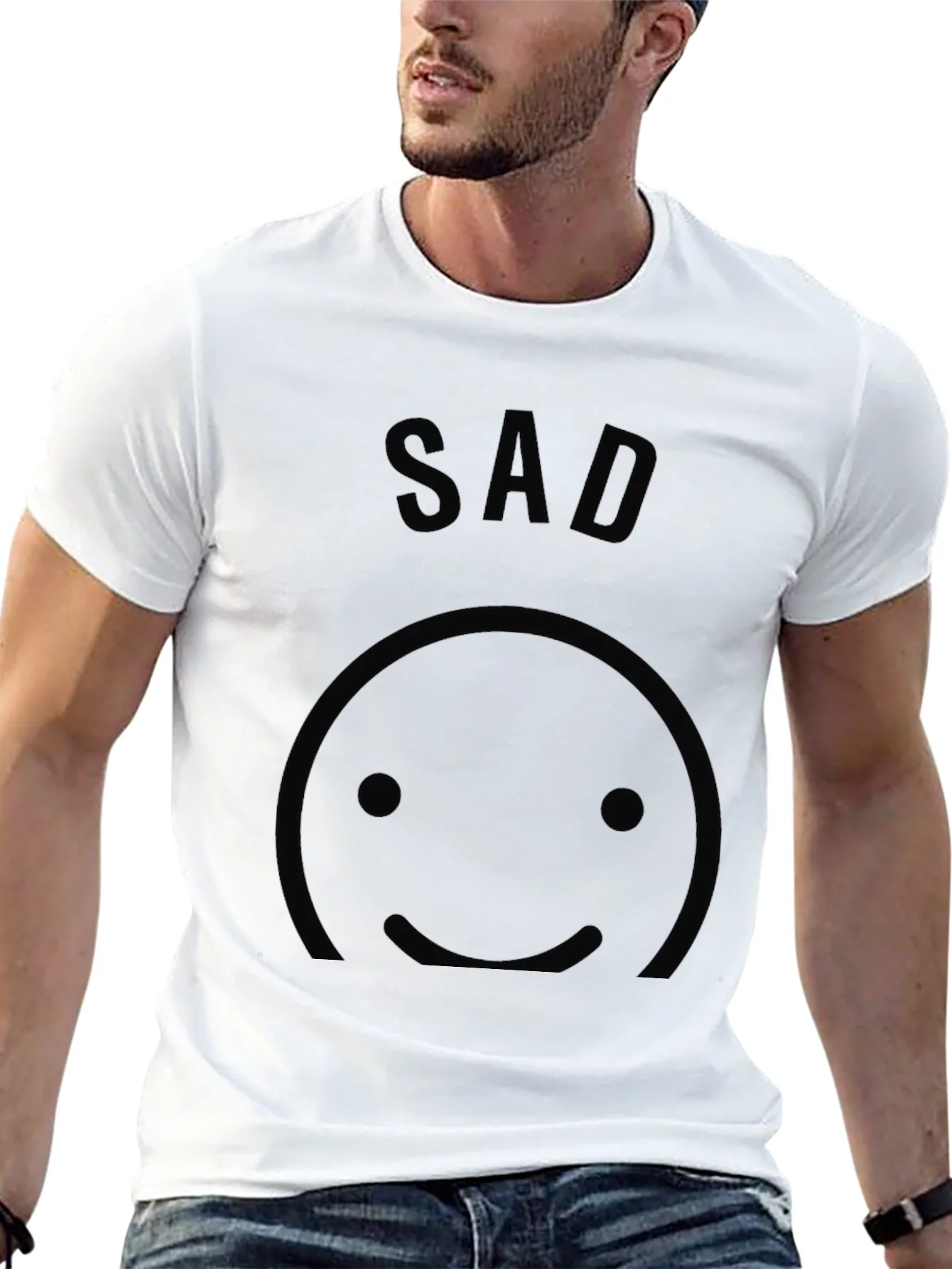 Mens Black SAD Smiley Face T-Shirt