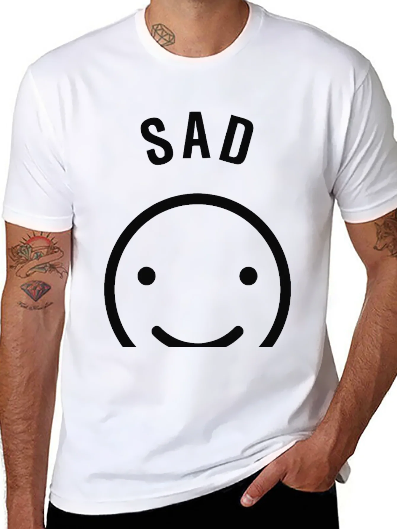Mens Black SAD Smiley Face T-Shirt