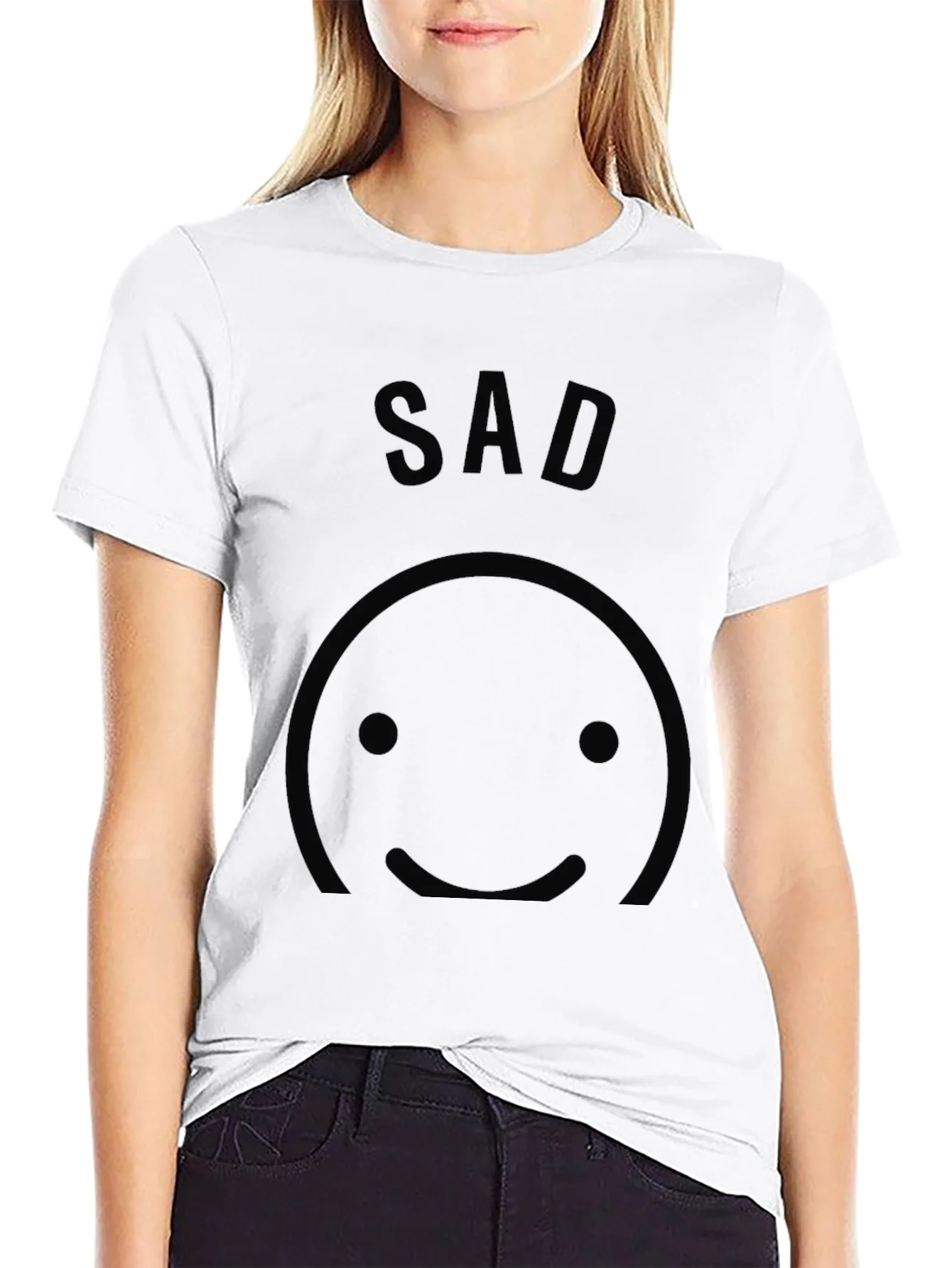 Mens Black SAD Smiley Face T-Shirt
