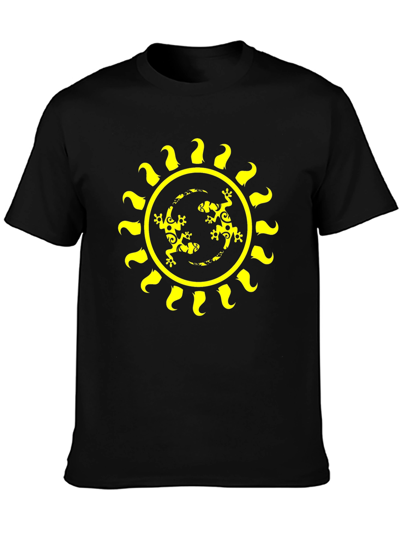 Lizard Sun Graphic Tee - Black Cotton T-Shirt