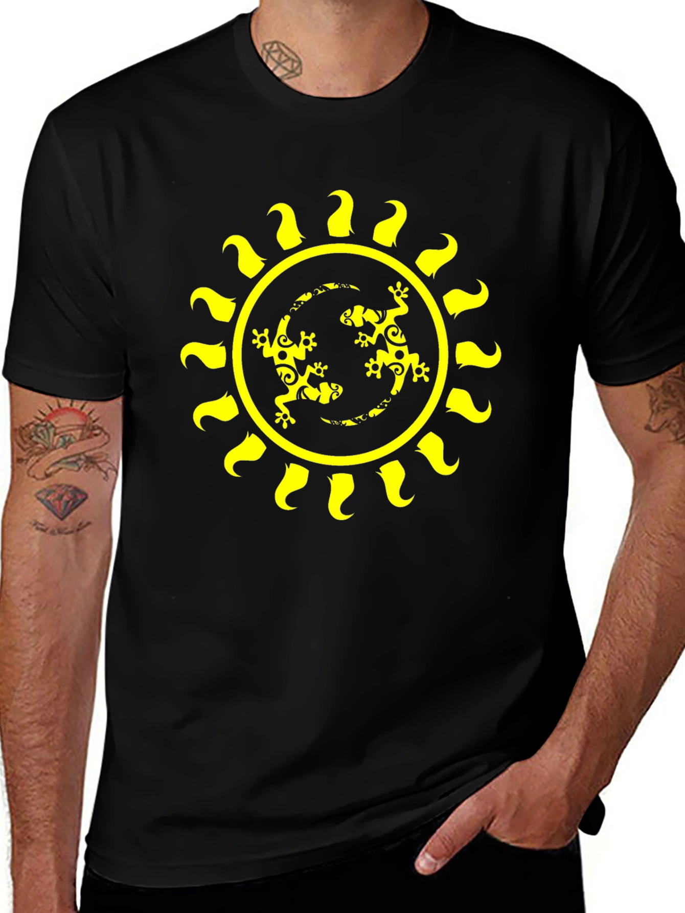 Lizard Sun Graphic Tee - Black Cotton T-Shirt
