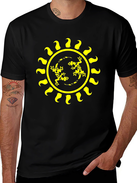 Lizard Sun Graphic Tee - Black Cotton T-Shirt