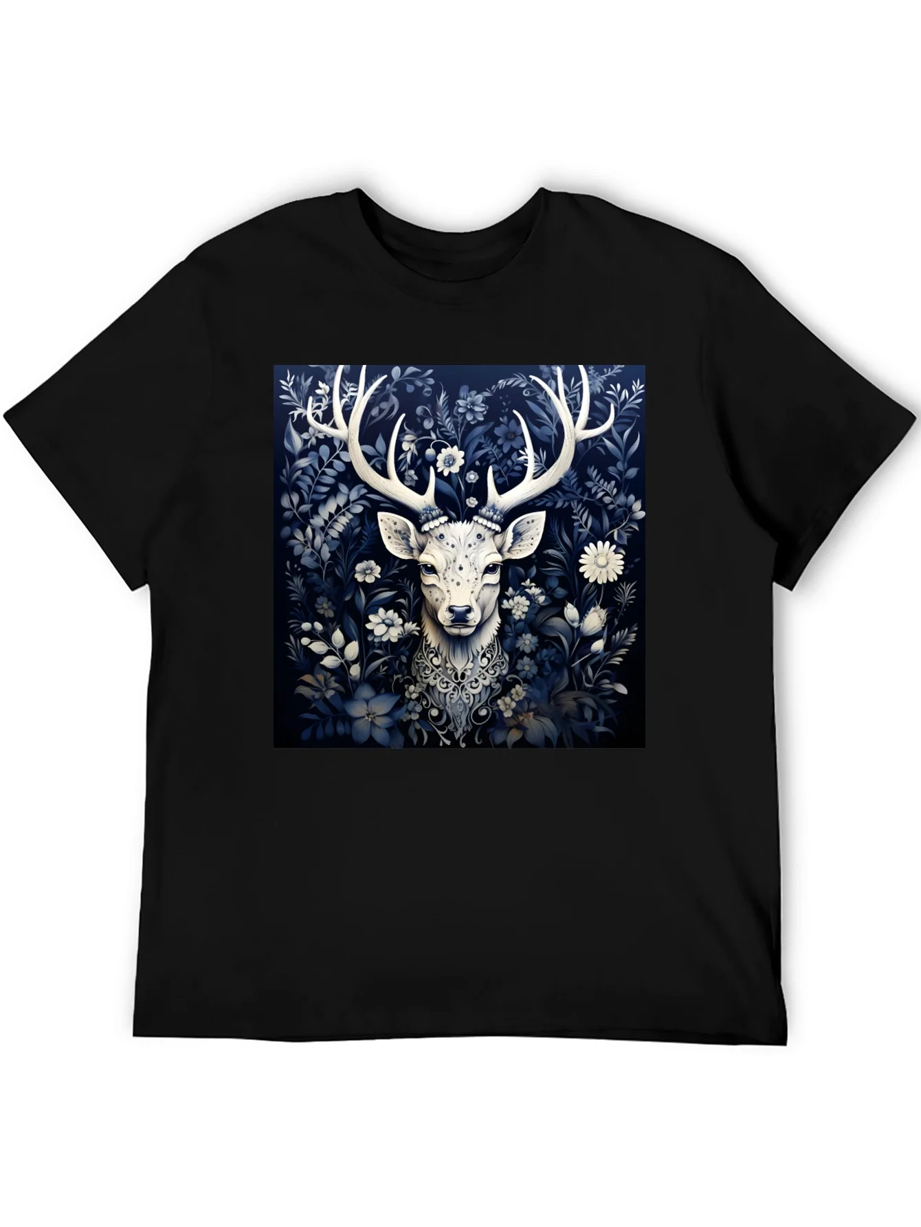 Deer in Bloom Graphic Tee - Black