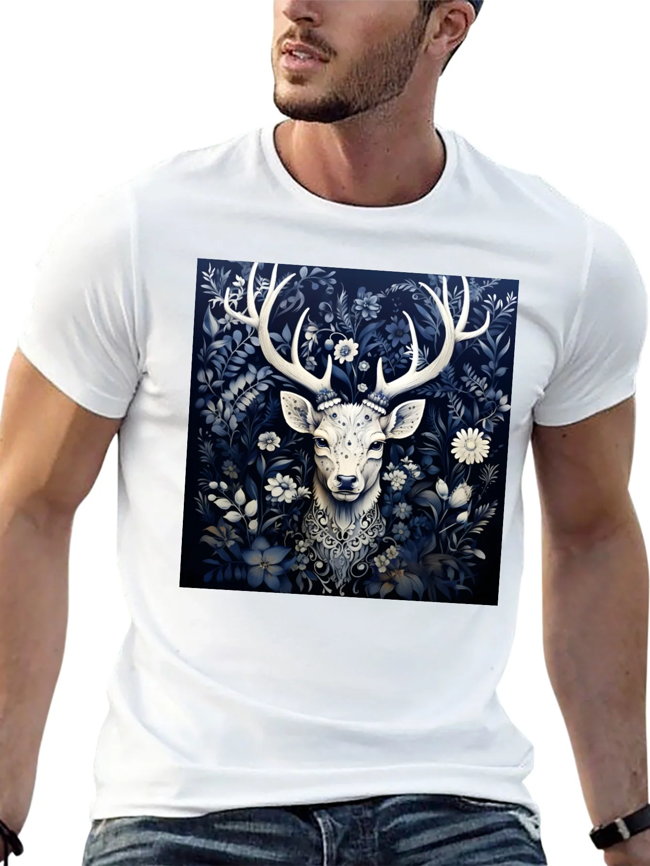 Deer in Bloom Graphic Tee - Black