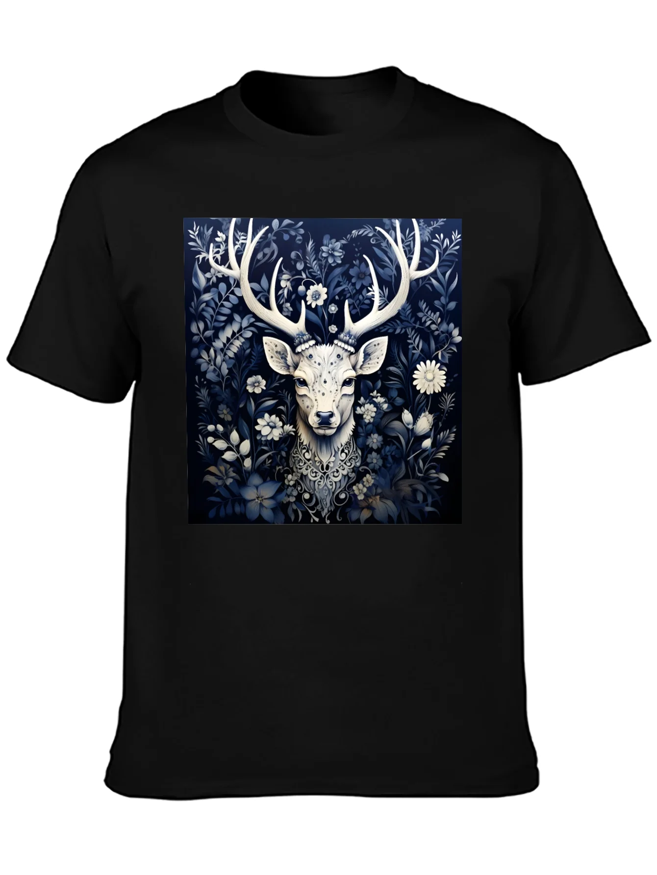 Deer in Bloom Graphic Tee - Black