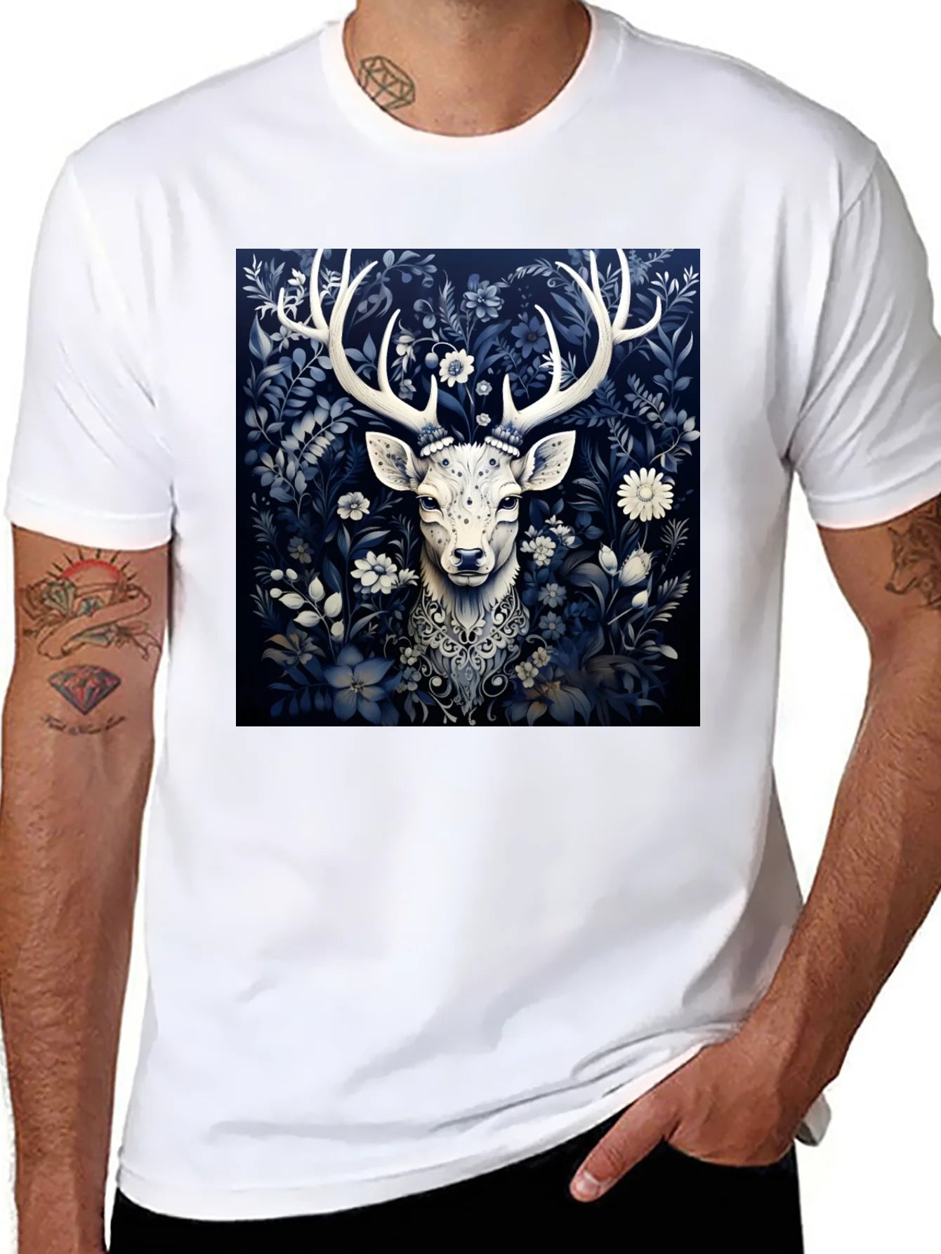 Deer in Bloom Graphic Tee - Black