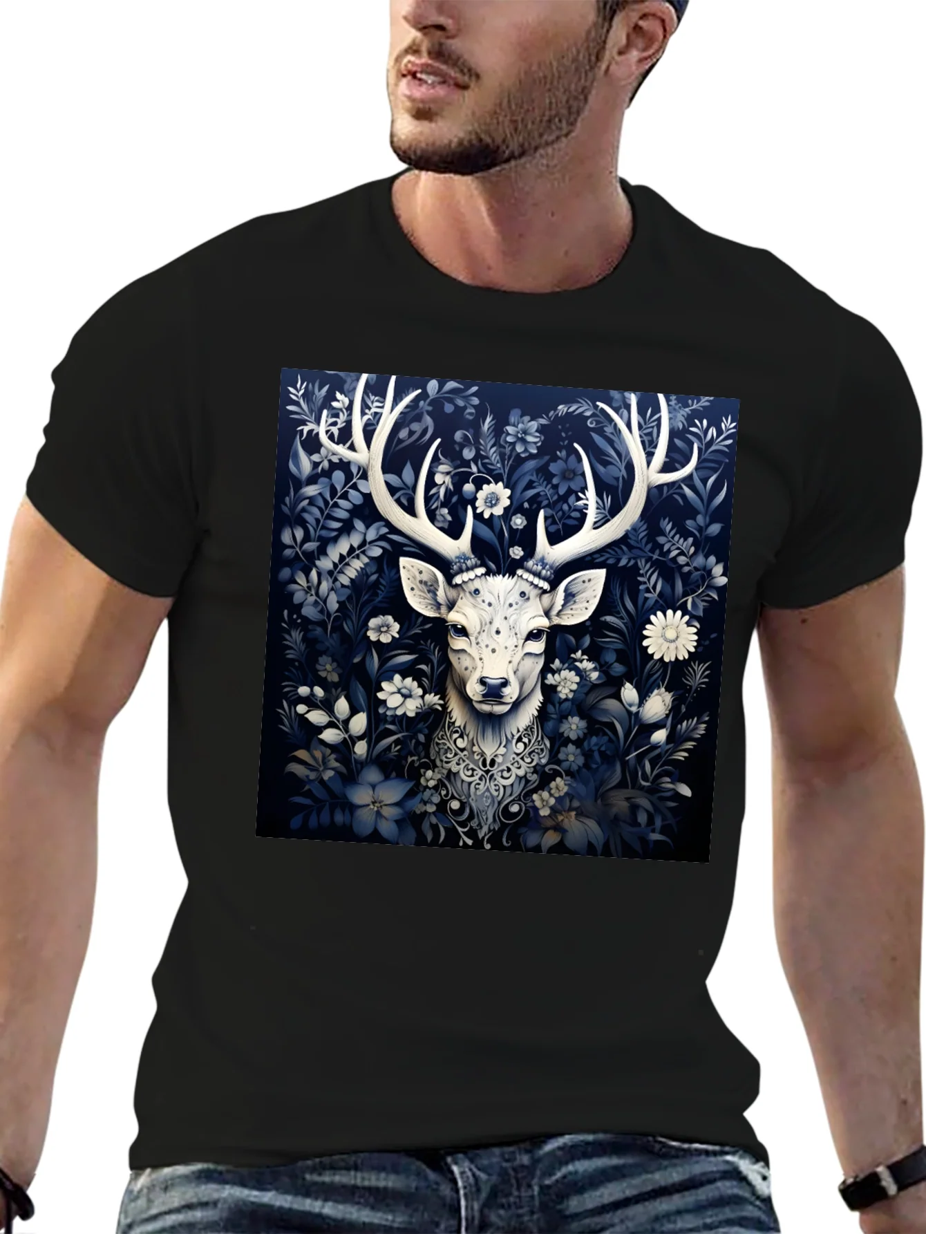 Deer in Bloom Graphic Tee - Black
