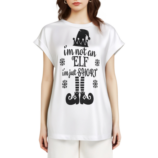 Funny Christmas Elf Graphic T-Shirt – “I’m Not An Elf I’m Just Short” Holiday Tee(z189)