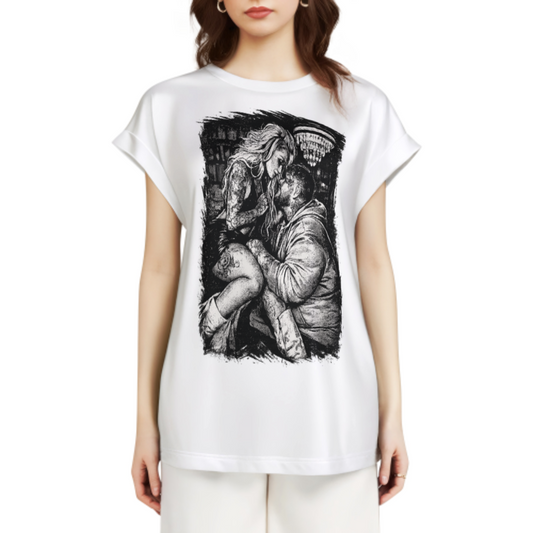 Edgy Couple Graphic Tee – Romantic Tattoo Streetwear Aesthetic Shirt(z186)