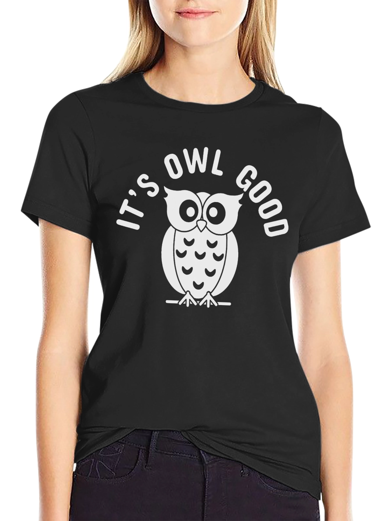 Its Owl Good Black Cotton Graphic Tee