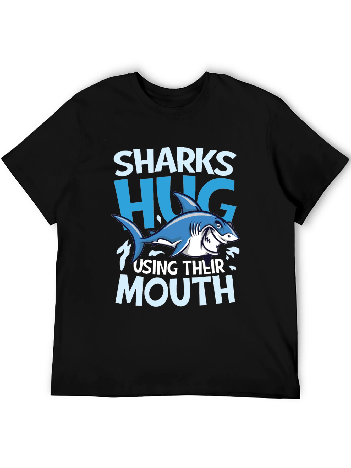 Funny Sharks Hug with Mouth Black T-Shirt