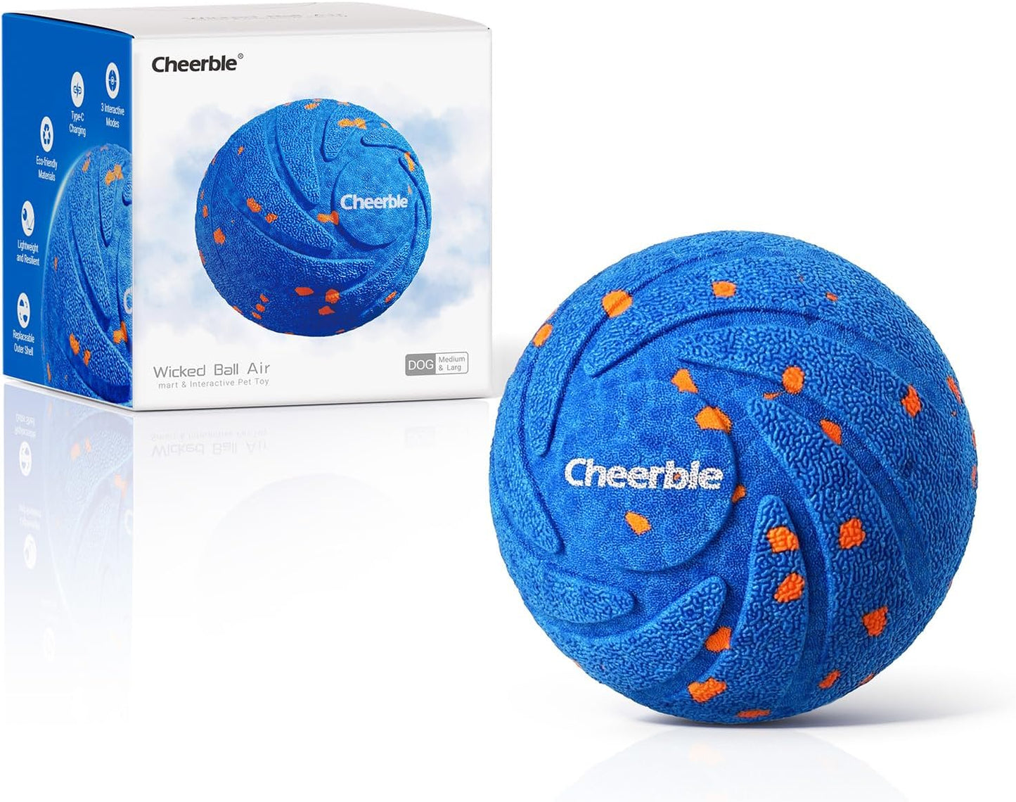 Cheerble Smart Interactive Dog Toy, Wicked Ball AIR, Automatic Moving, Bouncing, and Rotating, E-TPU Material, IPX7 Waterproof Rating, Active Rolling Ball for Puppy, Medium and Large Dogs