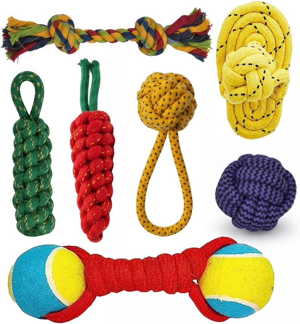 Dog Chew Toy Dog Toys with Knots Combo of 7 Ropes All Puppy Breeds & Aggressive Chewers, Teething Rope, Fetching Toy for Interactive Play and Training