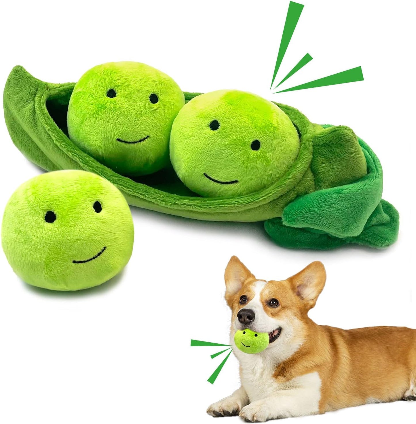 Dog Toy, Chewing Toy, Pea Shape, Chewing Sound, Set of 3, Small Dogs, Medium Dogs, Soft Cotton, Pulling Play, Green, Dog Toy, Gift