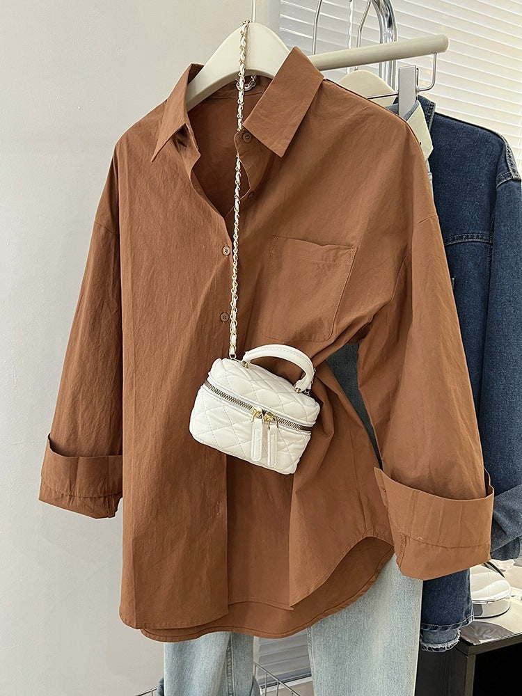 Style Loose Plus Size Women's Shirt  Layered Wearing Blouse Jacket Women's Washed Cotton Versatile Top