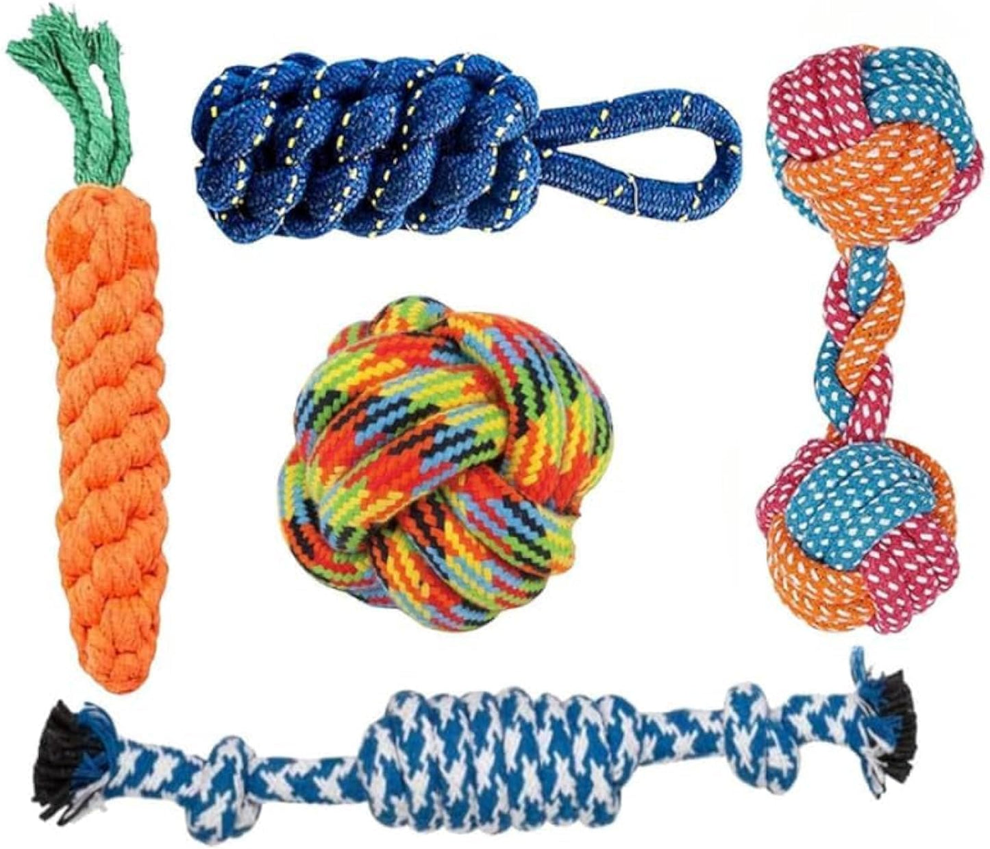 Dog Chew Rope Toys – Set of 5 Ropes - for Large, Small Teething Pets All Puppy Breeds Aggressive Chewers
