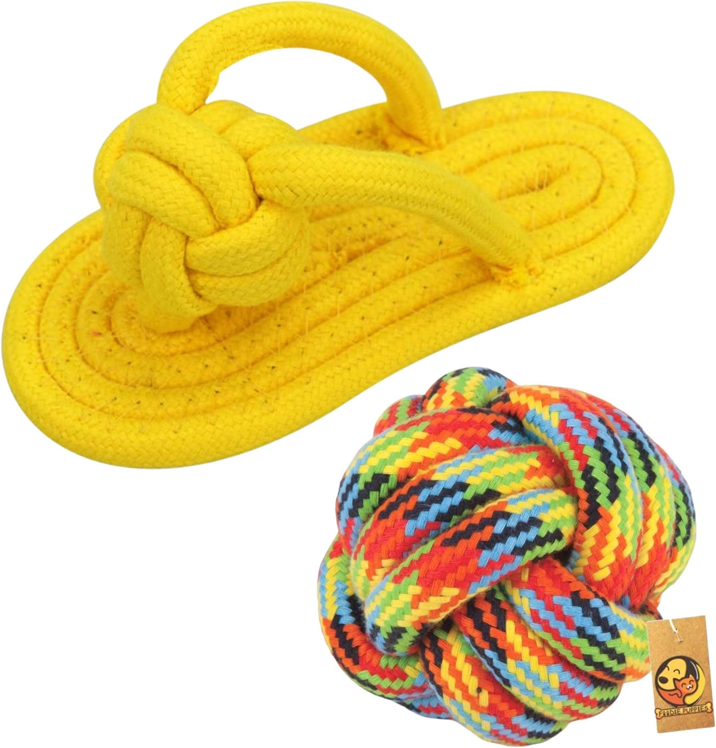 Interactive Durable Cotton Rope Toys for Dog Chew Teething Training Playing Combo Toys for Puppies (Cotton Ball + Slipper Rope) (Color May Vary)
