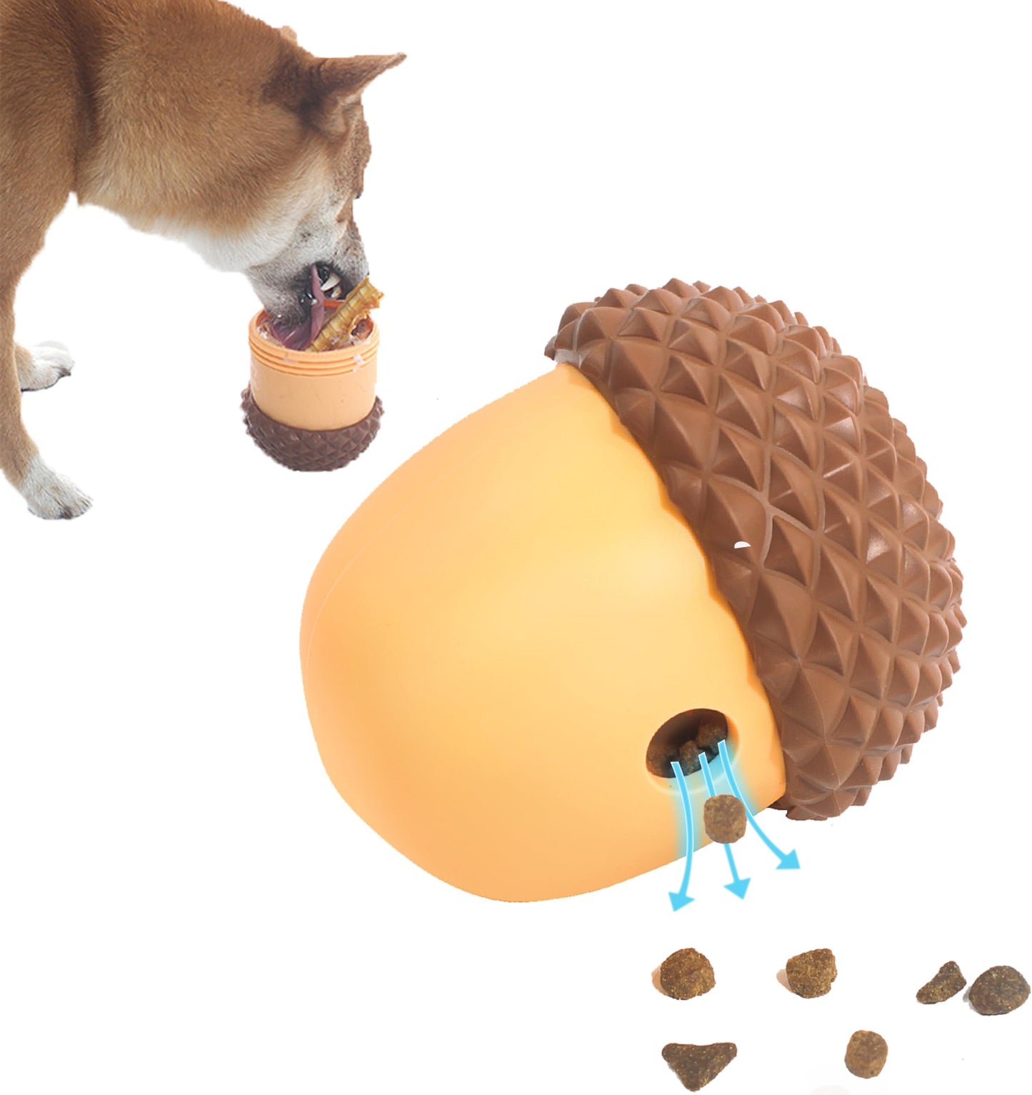 GULI Dog Toy Ball 5 in 1 Chew Toy Toothbrush Ball Bait Feeder Moving Tartar Removal Prevention Dessert Educational Toy for Dogs Durable Heavy Duty Large Dogs Acorn