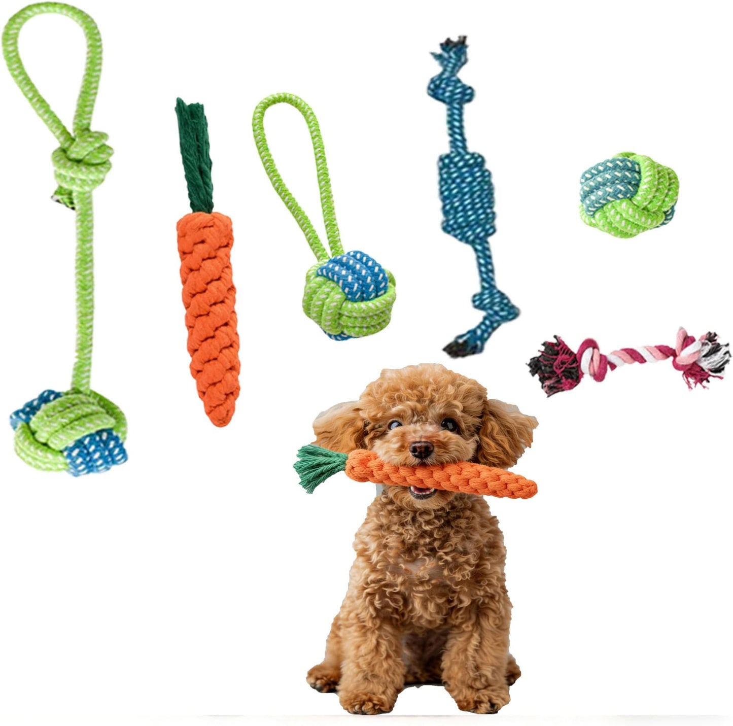 Dog Toy, Set of 6, Dog Rope Toy, Stress Relief, Teeth Brushing, Dog Toy, Chewing, Rope for Dogs, Pets, Cotton, Unbreakable, Educational Toy, Relieves Lack of Exercise, Durable, Clean, Colorful, For