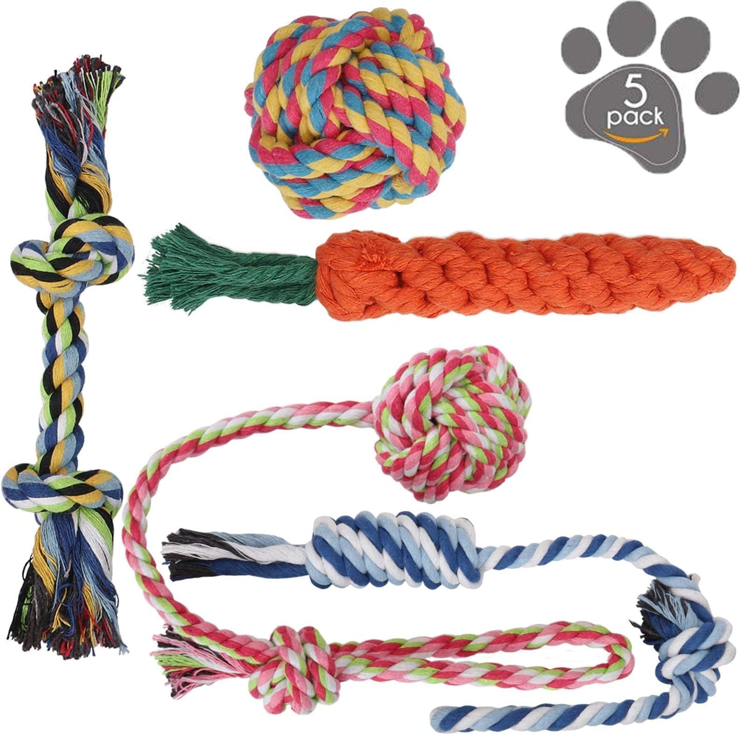 SUSWIM Dog Rope Toy, Dog Toy, Dog Toy, Chewing Toy, For Pets, Cotton, Stress Relief, Durable, Durability, Teeth Cleaning, Suitable for Small/Medium Dogs (5-Piece Set)