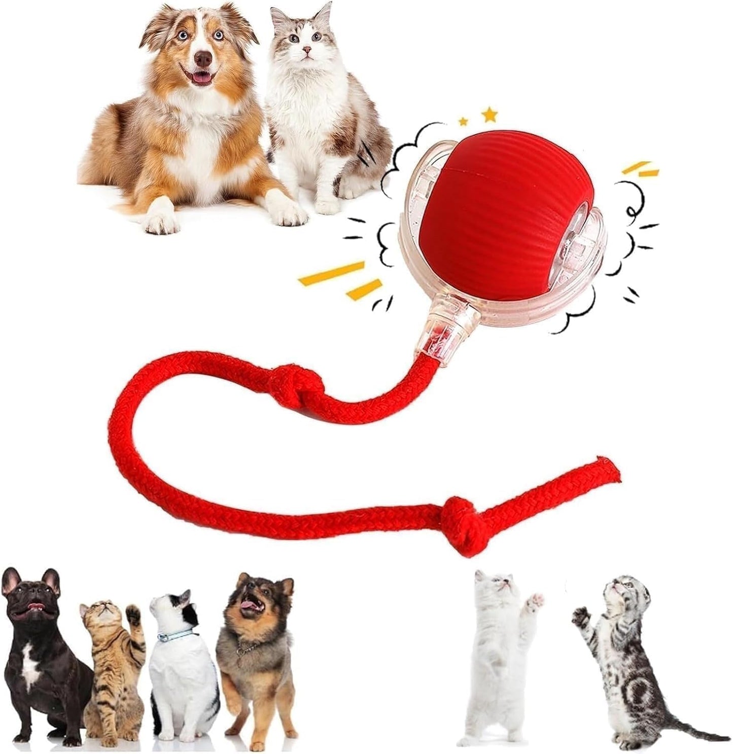 Smart Interactive Rolling Ball Dog Toy – Automatic 360° Electric Motion Pet Ball with LED Lights – USB Rechargeable Exercise Toy for Small & Medium Dogs Teaser Rope Exercise Toy [ Multi Color ]