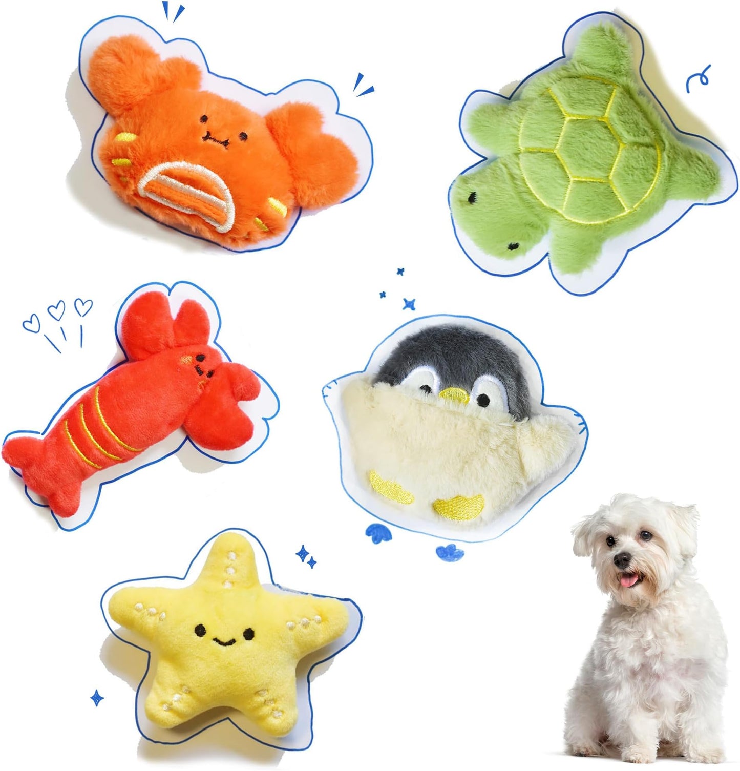 Dog Toys, Squeaky, Chew Toys, Durable, With Squeaker, Cute, Plush Toys, Squeaky Dog Toys, For Small and Medium Dogs, Stress Relief, Dental Care, Safe Material, Bonus Storage Box Compatible, Set of 5