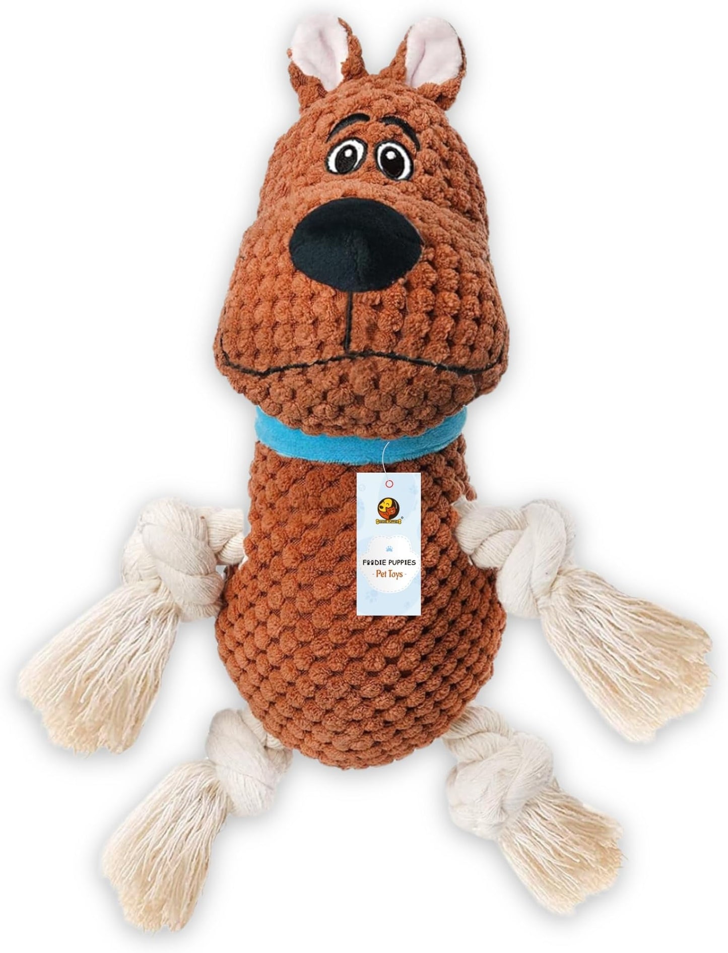 Dog Squeaky Plush Rope Toy - (Brown Scooby Plush Toy) | Crinkle, Non-Toxic, Stuffed, Teething, Chewing, Playing, & Tug-of-War | for Small Dogs and Puppies (Size: 22cm)