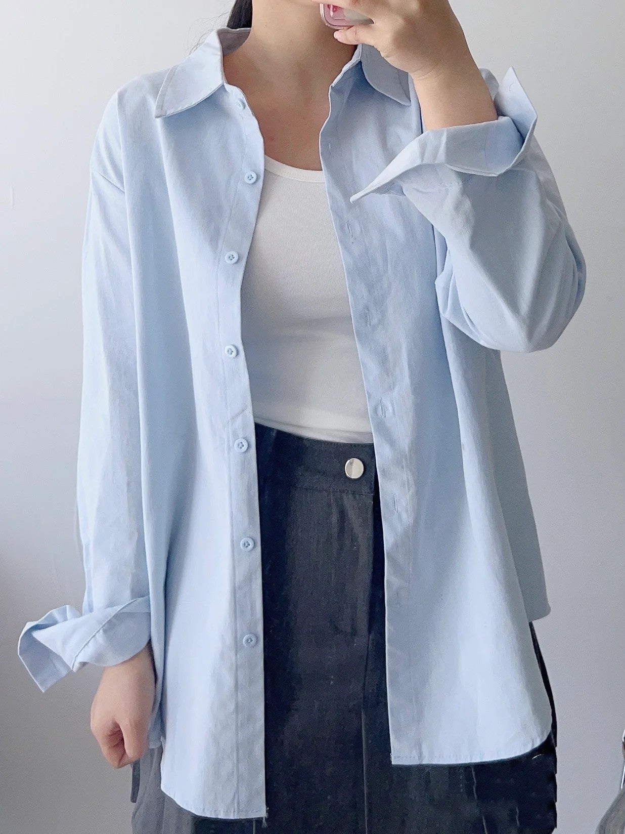 Style Loose Plus Size Women's Shirt  Layered Wearing Blouse Jacket Women's Washed Cotton Versatile Top